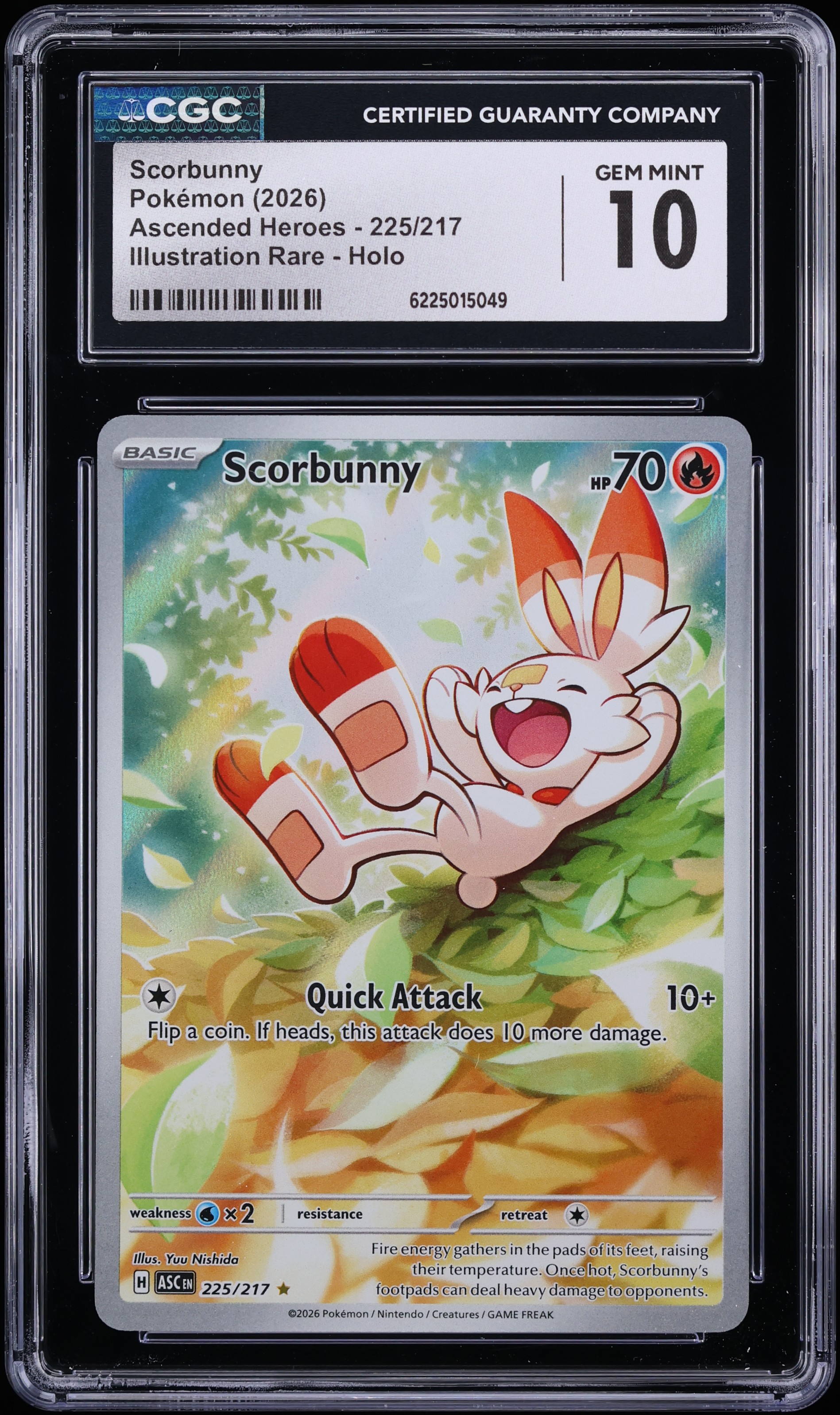 2026 Pokemon Mega Evolution Ascended Heroes IR Scorbunny #225 CGC 10 GEM MINT