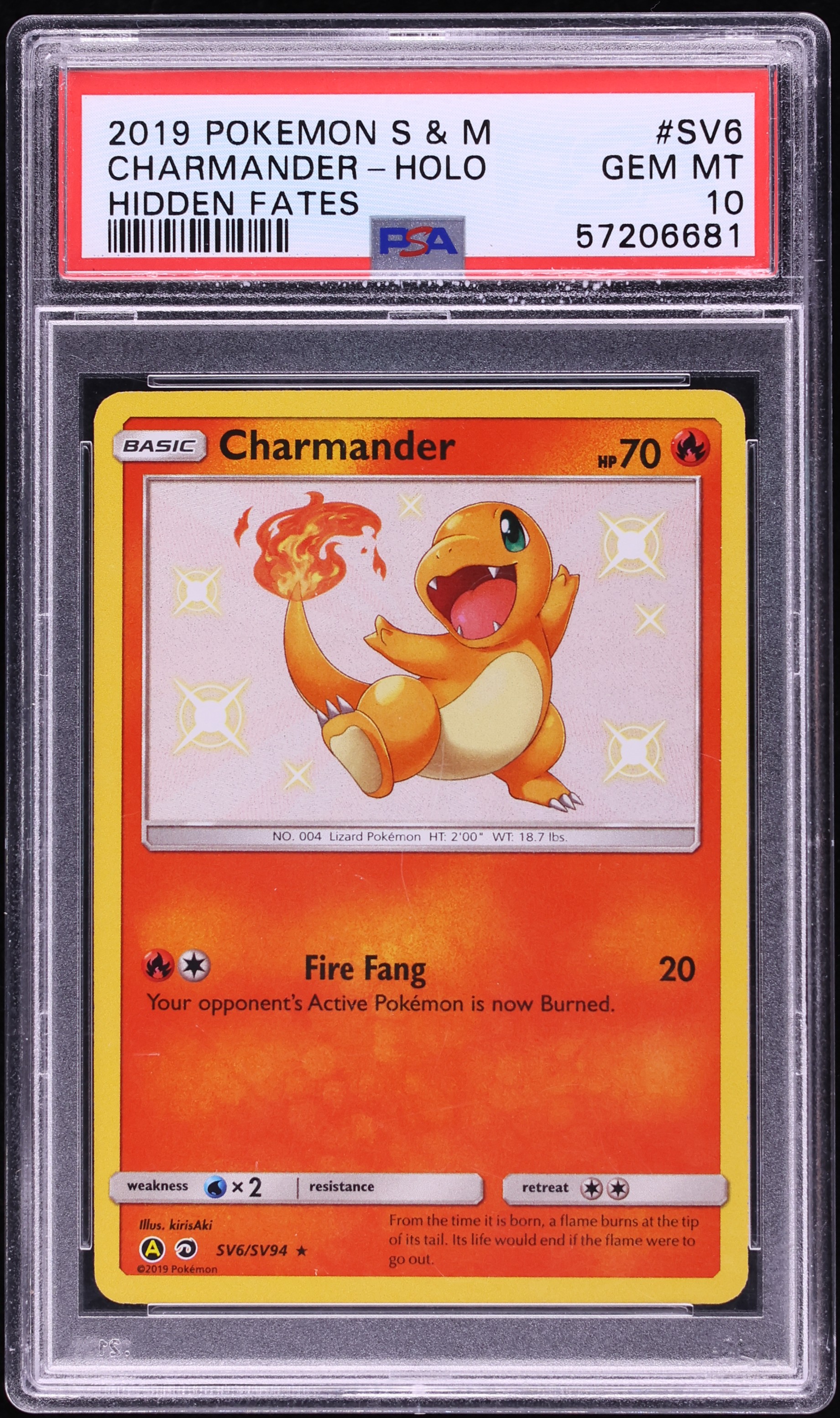 2019 Pokemon Sun & Moon Hidden Fates Vault Shiny Holo Charmander #SV6 PSA 10 GEM MINT