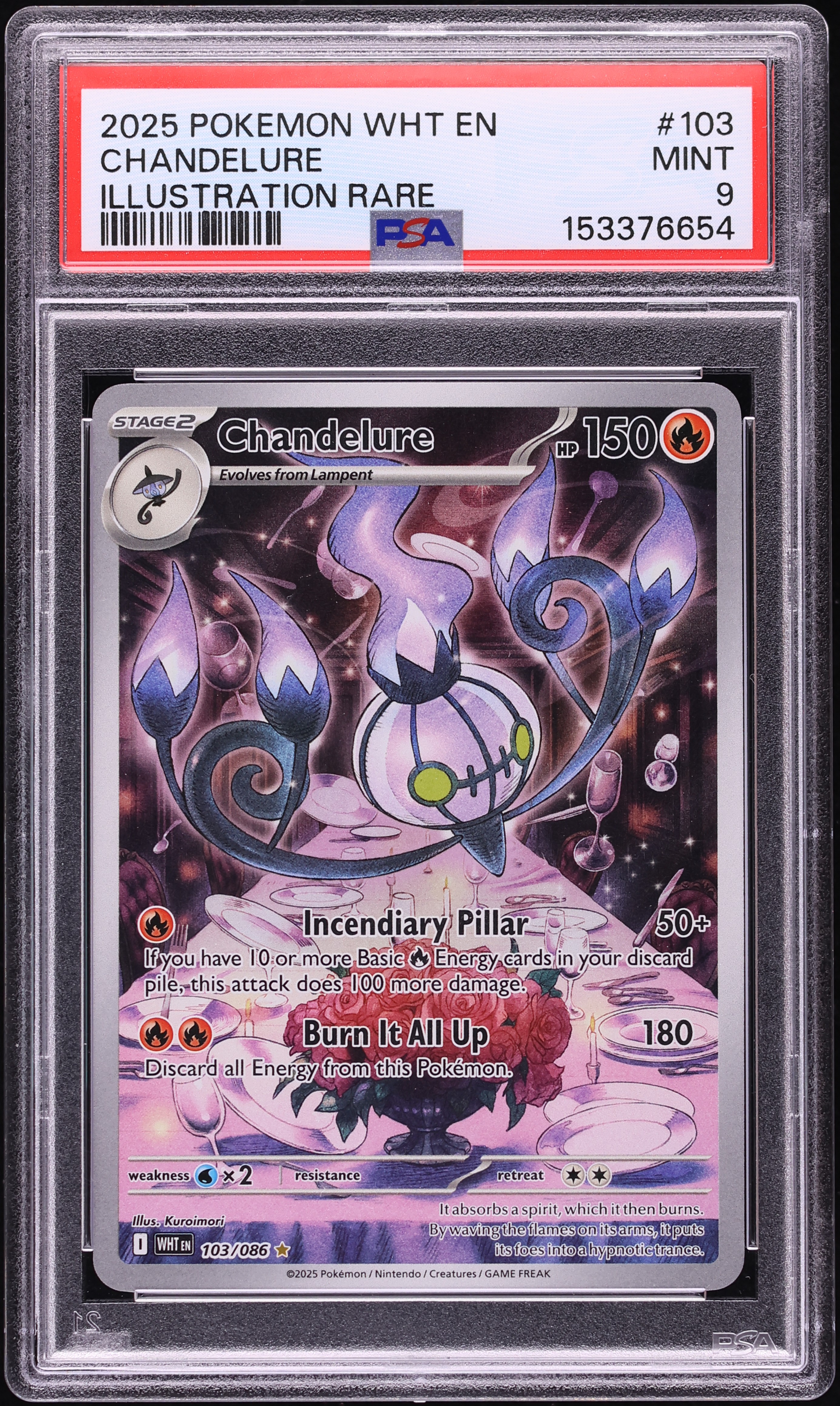 2025 Pokemon Scarlet & Violet White Flare IR Chandelure #103 PSA 9 MINT