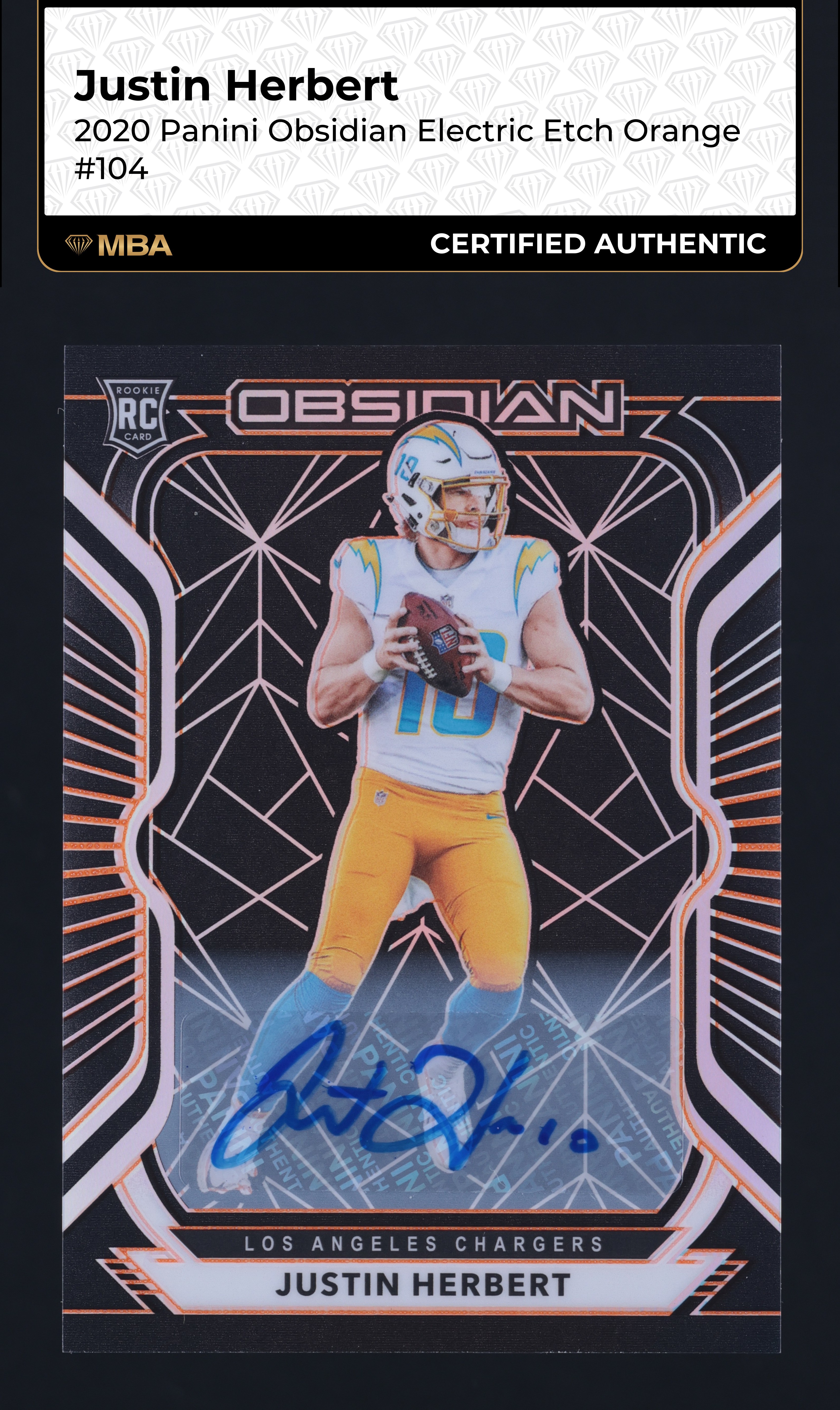 2020 Panini Obsidian E/E Orange Justin Herbert ROOKIE AUTO /75 #104 MBA AUTH