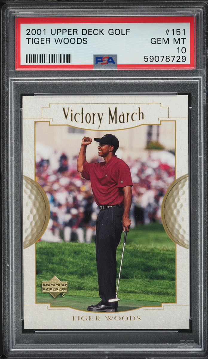 2001 Upper Deck Golf Victory March Tiger Woods ROOKIE #151 PSA 10 GEM MINT
