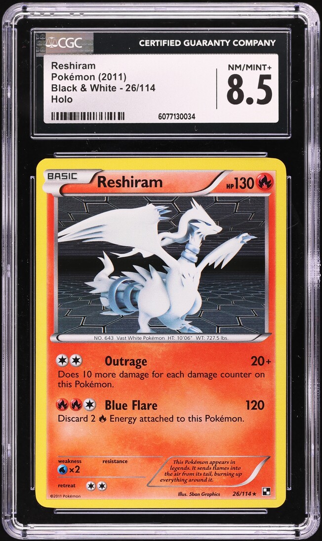 2011 Pokemon Black & White Holo Reshiram #26 CGC 8.5 NM-MT+