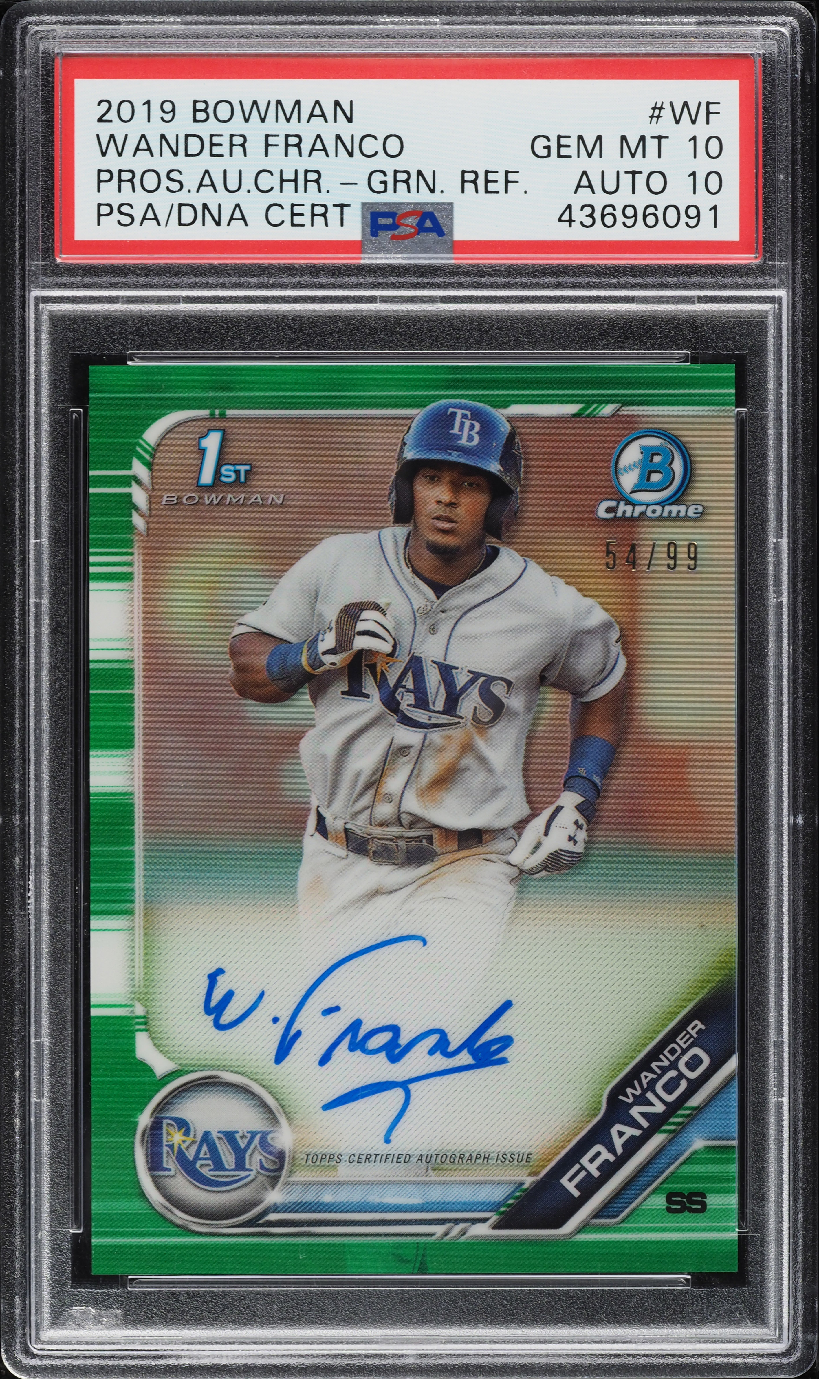 2019 Bowman Chrome Green Refractor Wander Franco ROOKIE AUTO DNA 10 /99 PSA 10