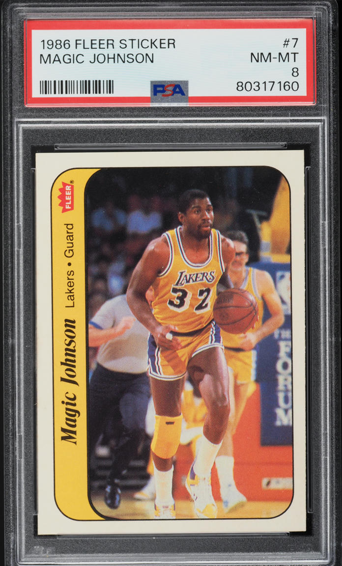 1986 Fleer Sticker Magic Johnson #7 PSA 8 NM-MT