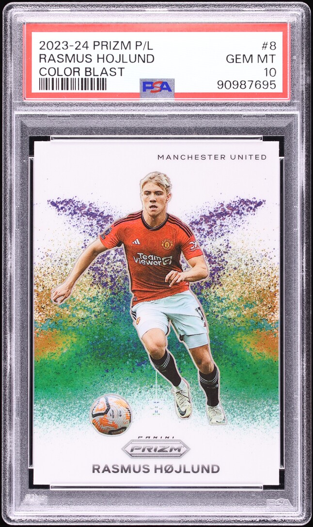 2023 Panini Prizm Premier League Color Blast Rasmus Hojlund #8 PSA 10 GEM MINT
