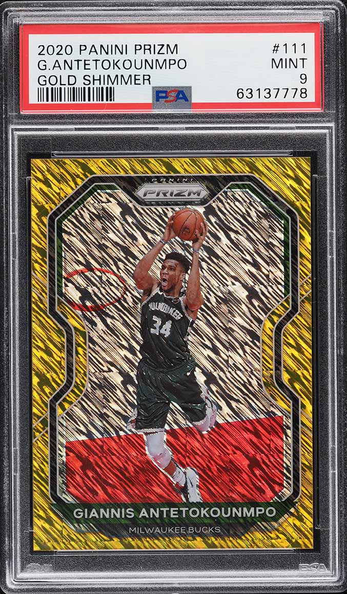 2020 Panini Prizm Gold Shimmer Giannis Antetokounmpo /10 #111 PSA 9 MINT