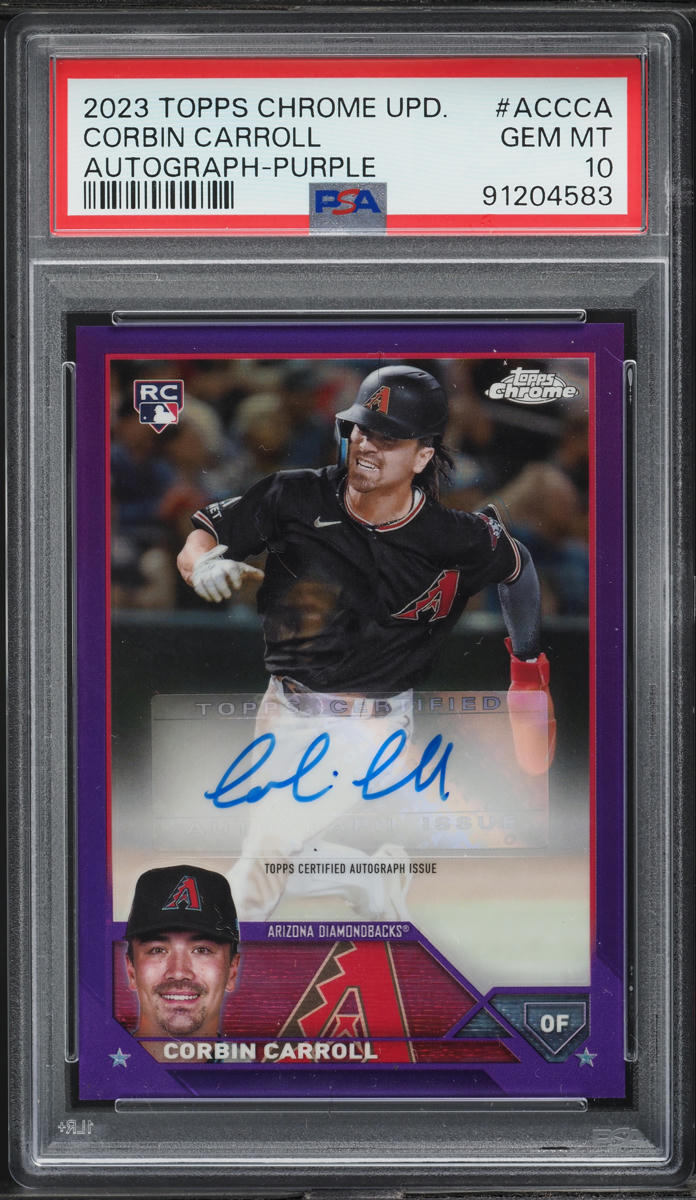 2023 Topps Chrome Update Purple Refractor Corbin Carroll RC AUTO /250 PSA 10 GEM