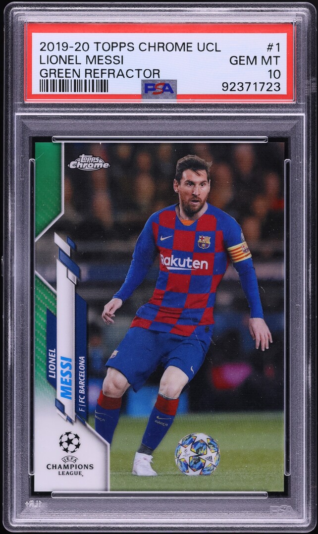 2019 Topps Chrome UCL Green Refractor Lionel Messi /99 PSA 10 GEM MINT