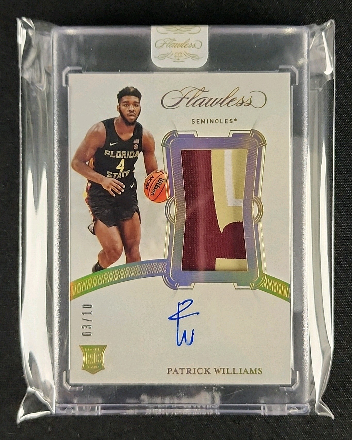 2020 Panini Flawless Collegiate Gold Patrick Williams RC PATCH AUTO /10 MBA AUTH