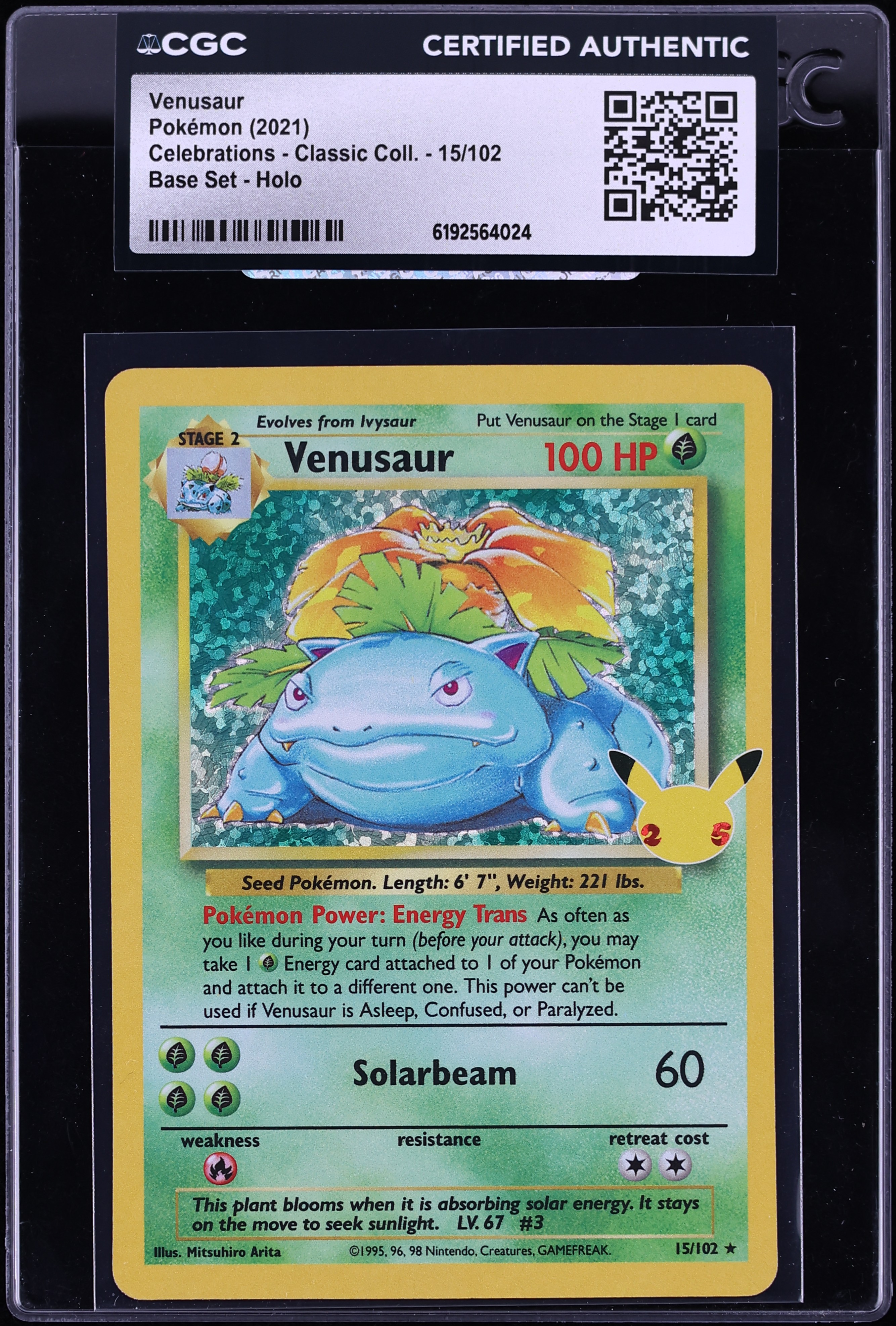 2021 Pokemon Sword & Shield Celebrations Classic Collection Holo Venusaur #15 CGC AUTH