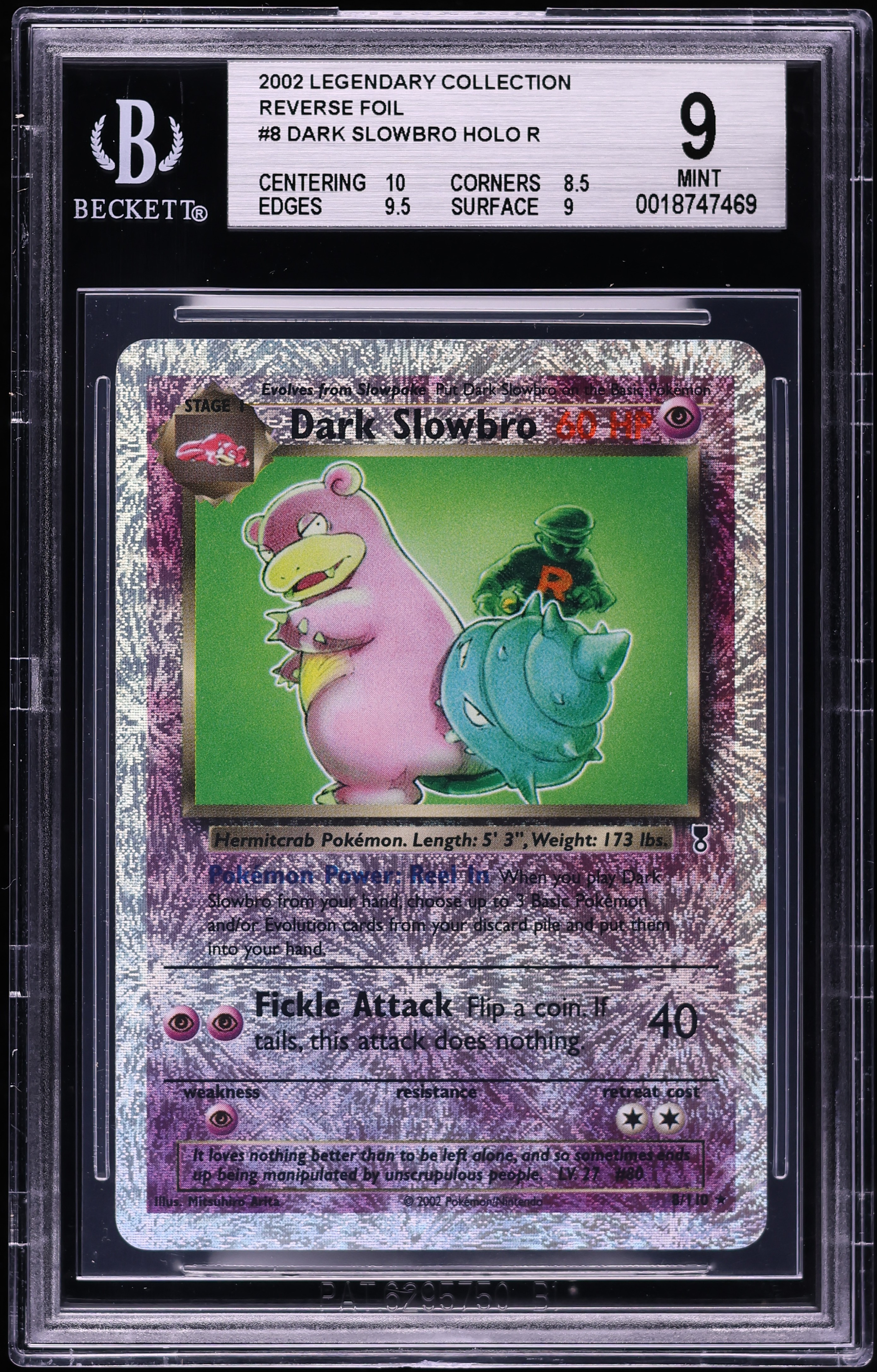 2002 Pokemon Legendary Collection Reverse Holo Dark Slowbro #8 BGS 9 MINT