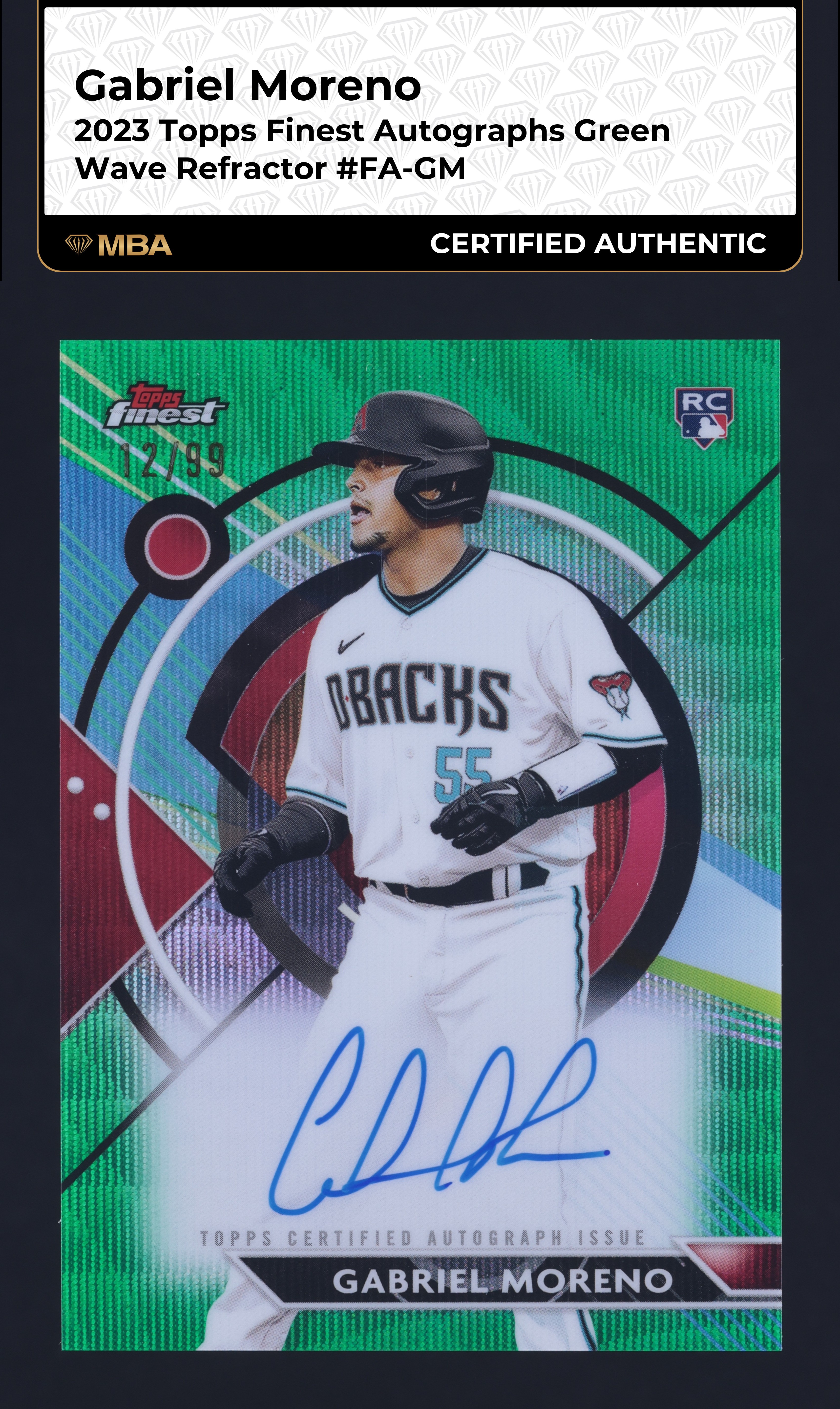 2023 Finest Green Wave Refractor Gabriel Moreno ROOKIE AUTO /99 #FA-GM MBA AUTH