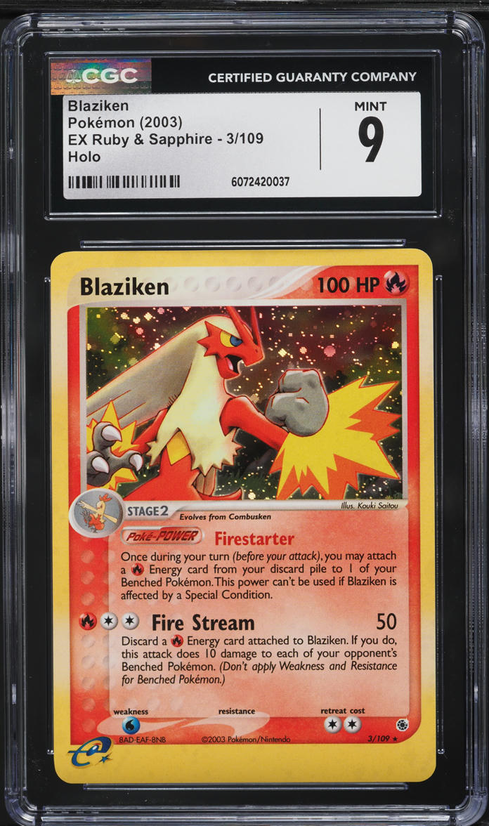 2003 Pokemon EX Ruby & Sapphire Holo Blaziken #3 CGC 9 MINT