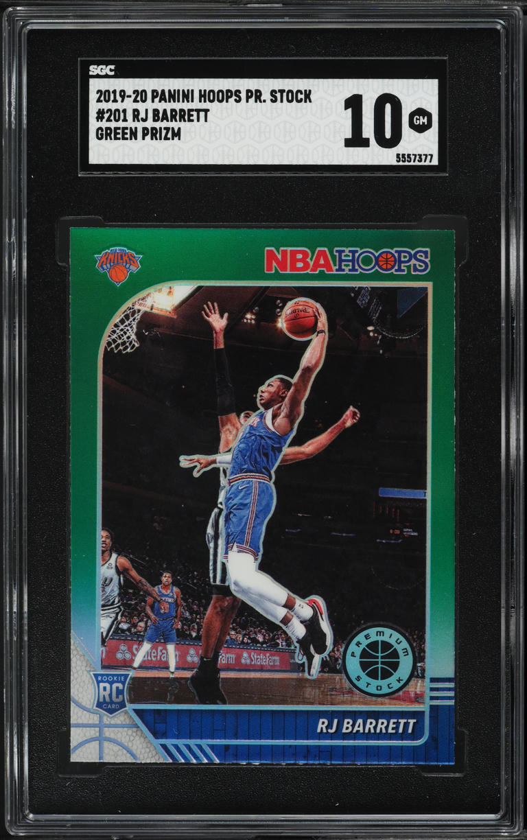 2019 Hoops Premium Stock Green Prizm RJ Barrett ROOKIE #201 SGC 10 GEM MINT