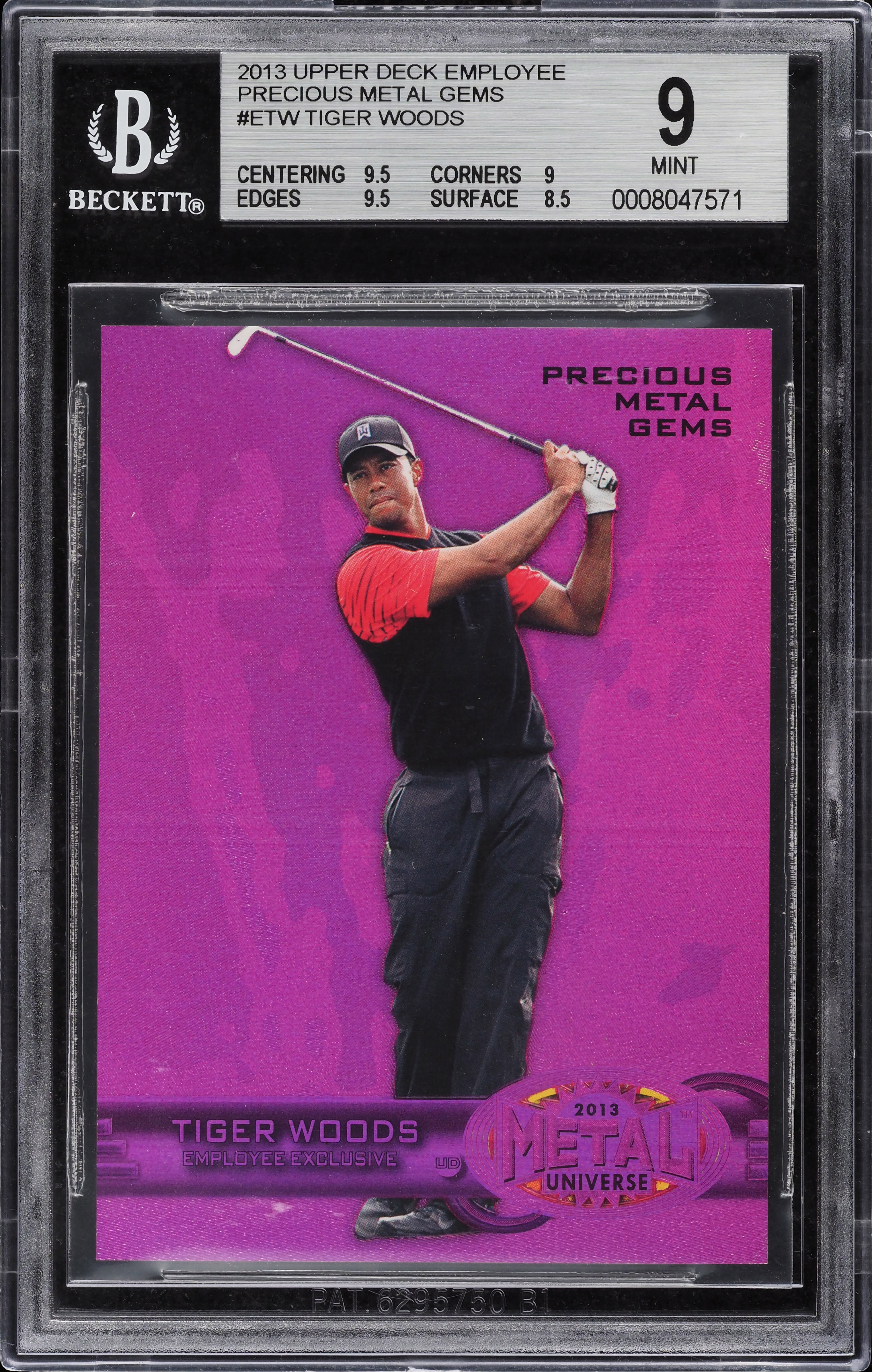 2013 UD Employee Exclusive Precious Metal Gems Tiger Woods PMG PURPLE /125 BGS 9