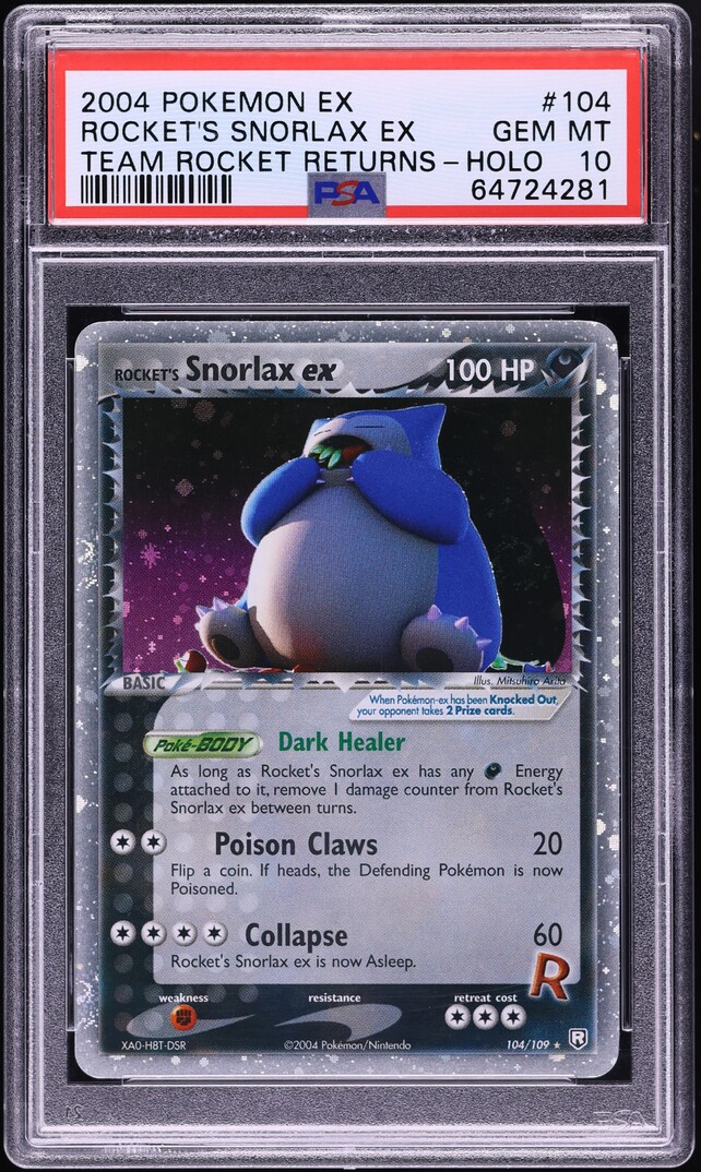 2004 Pokemon EX Team Rocket Returns Holo Rocket's Snorlax ex #104 PSA 10 GEM