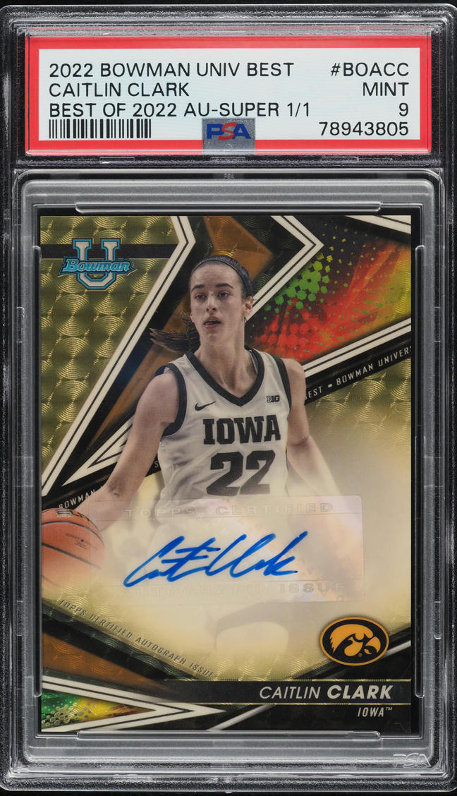 2022 Bowman University Best Superfractor Caitlin Clark RC AUTO 1/1 PSA 9 MINT