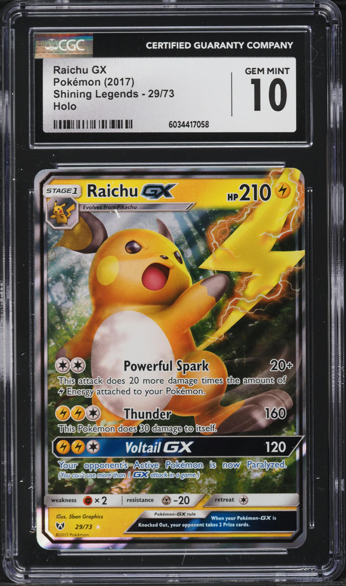 2017 Pokemon Sun & Moon Shining Legends Raichu GX #29 CGC 10 GEM MINT