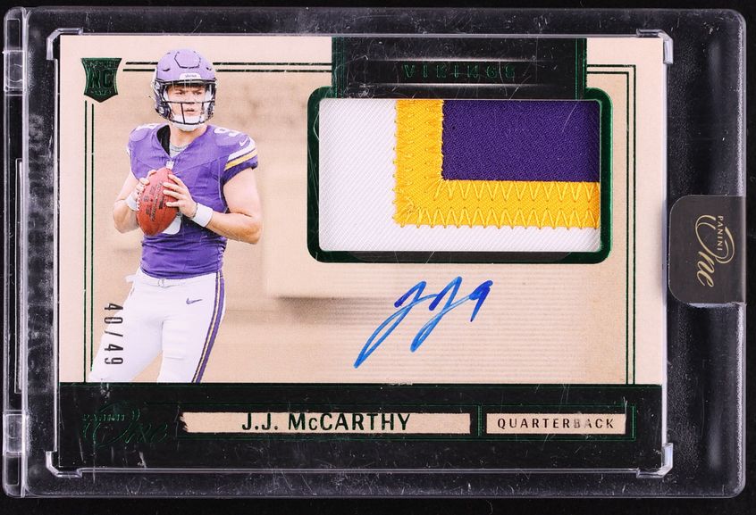2024 Panini One Green J.J. McCarthy ROOKIE PATCH AUTO /49 #1