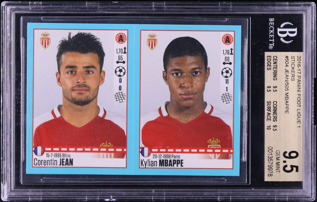 2016 Panini Foot Ligue 1 Stickers Corentin Jean Kylian Mbappe ROOKIE BGS 9.5 GEM