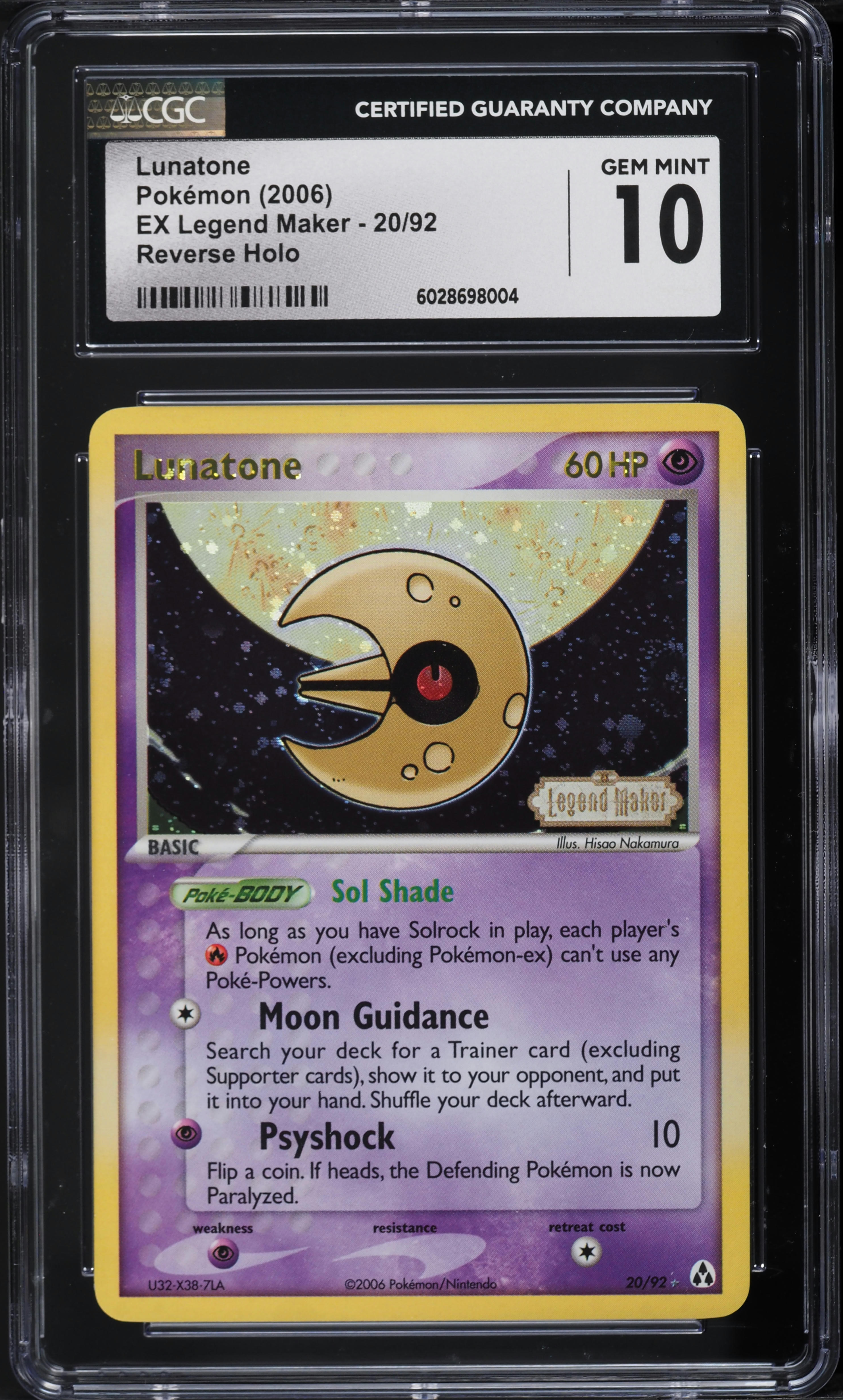 2006 Pokemon EX Legend Maker Reverse Holo Lunatone #20 CGC 10 GEM MINT