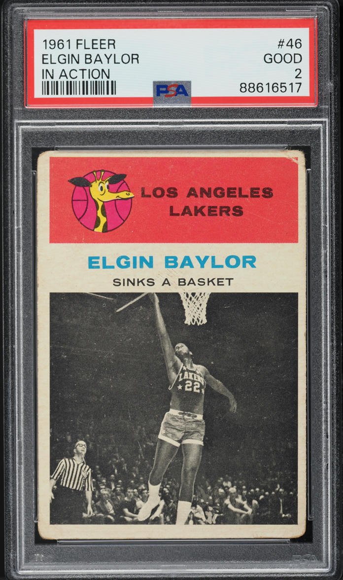 1961 Fleer Basketball Elgin Baylor ROOKIE, IN ACTION #46 PSA 2 GD