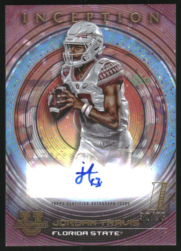 2022-23 Bowman Inception University Auto Fuchsia Foil #BIAJTS Jordan Travis /75