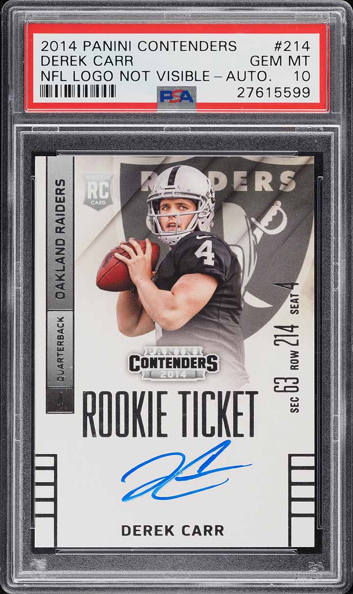 2014 Panini Contenders Derek Carr ROOKIE AUTO #214 PSA 10 GEM MINT