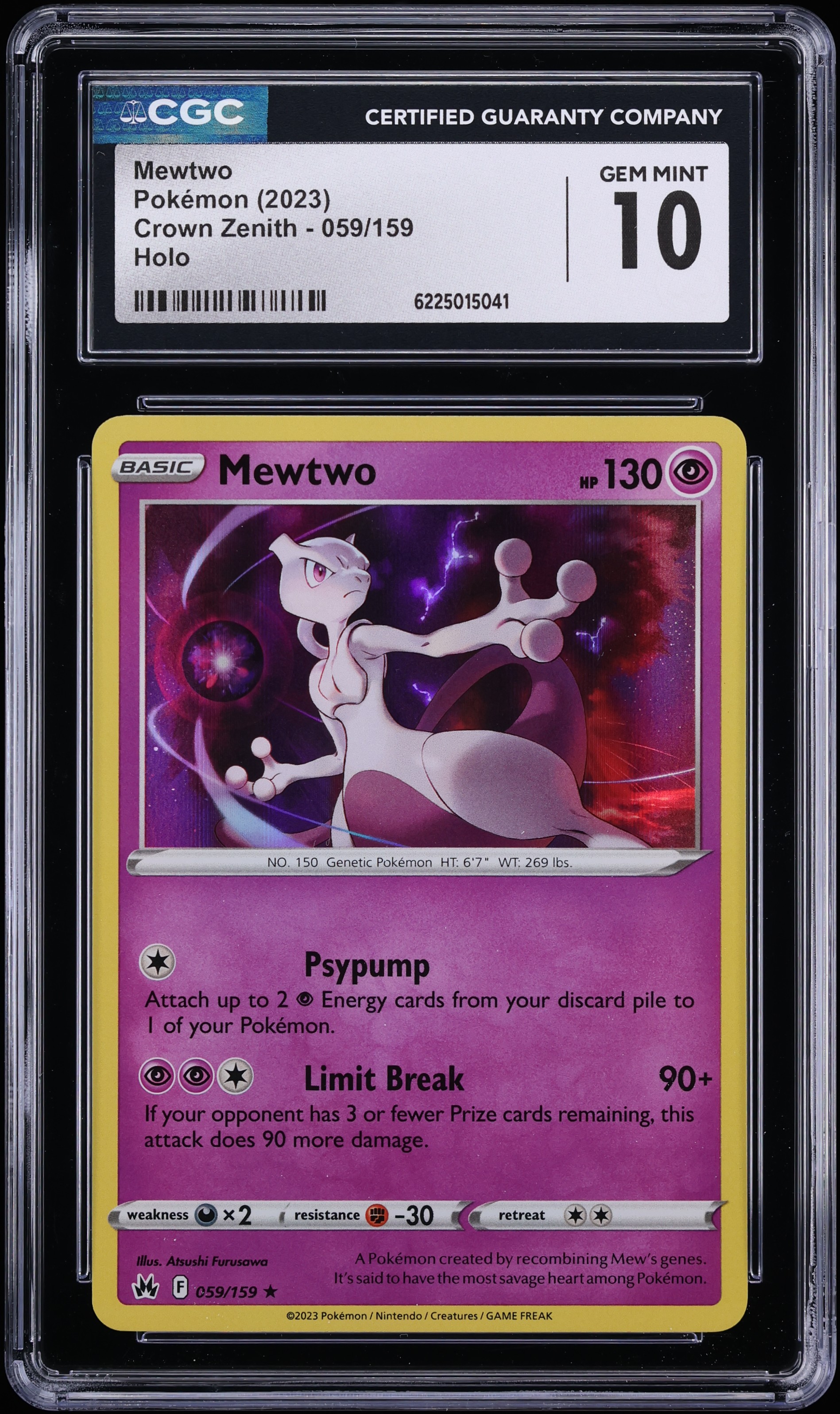 2023 Pokemon Sword & Shield Crown Zenith Holo Mewtwo #59 CGC 10 GEM MINT