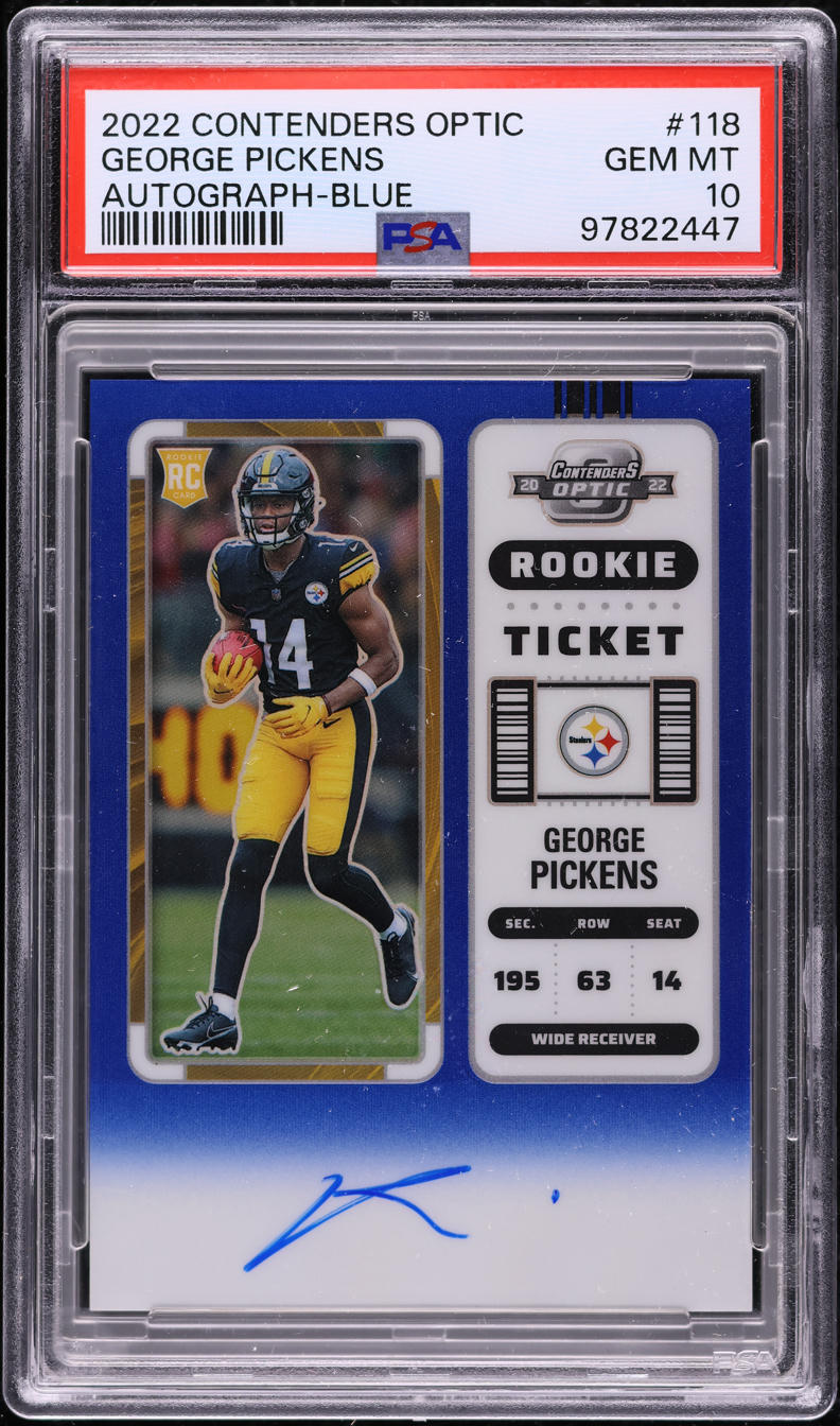 2022 Panini Contenders Optic Blue George Pickens ROOKIE AUTO /75 #118 PSA 10 GEM