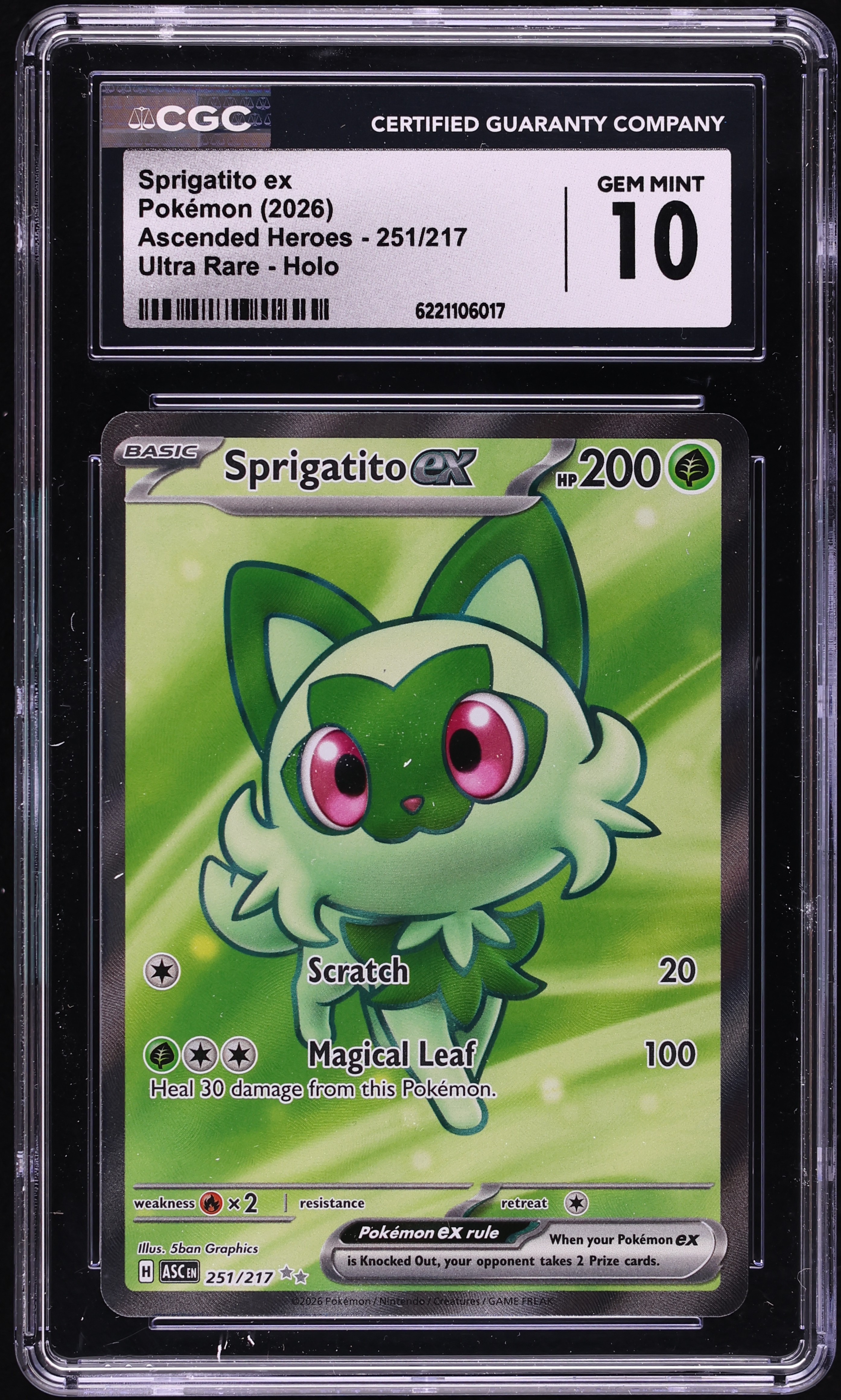 2026 Pokemon Mega Evolution Ascended Heroes Full Art Sprigatito Ex #251 CGC 10 GEM MINT