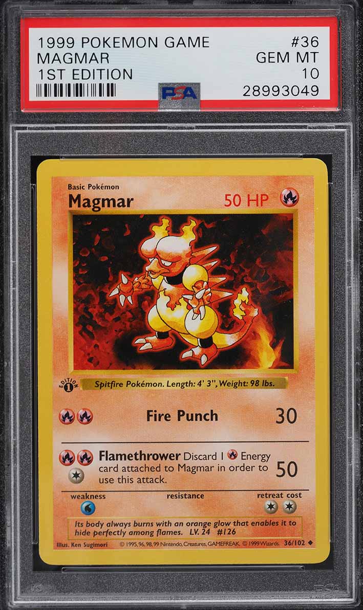 1999 Pokemon Base Set Shadowless 1st Edition Magmar #36 PSA 10 GEM MINT
