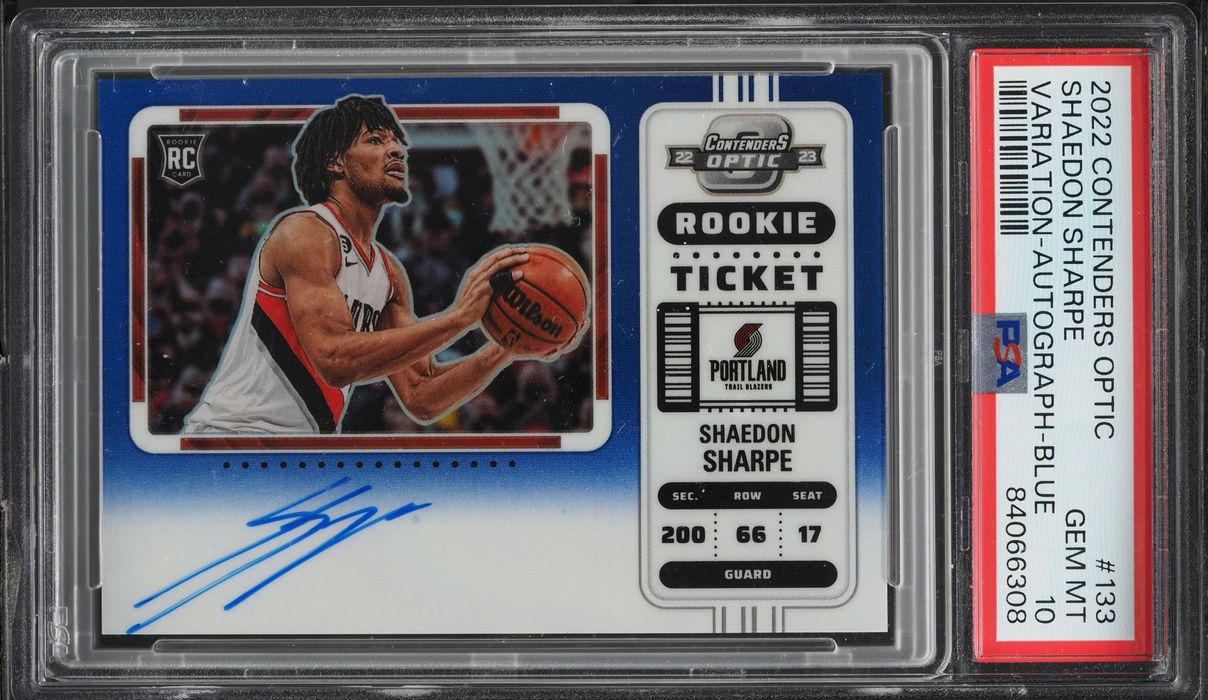 2022 Panini Contenders Optic Blue Shaedon Sharpe ROOKIE AUTO /49 #133 PSA 10 GEM