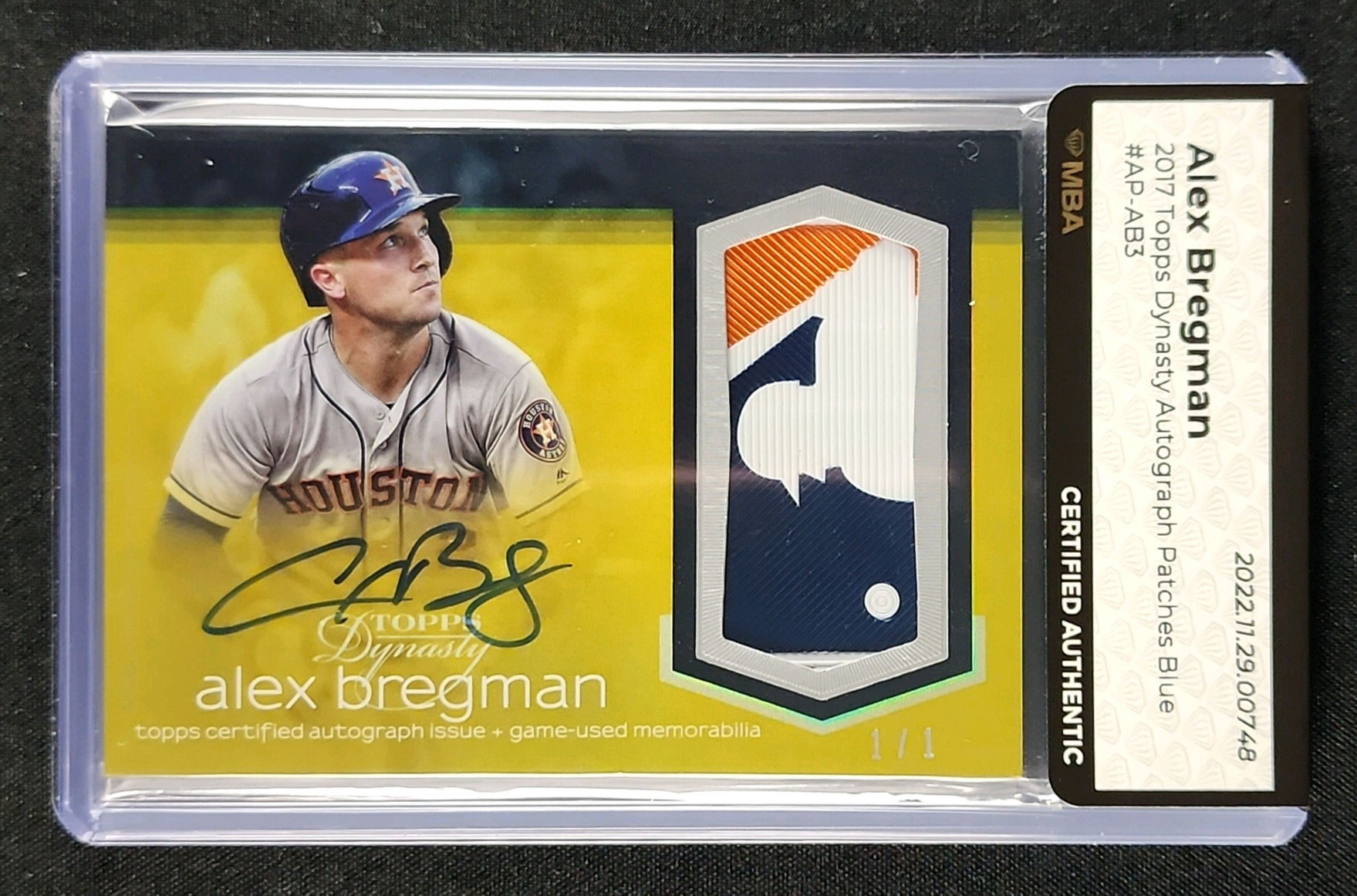2017 Topps Dynasty Blue Alex Bregman ROOKIE PATCH AUTO 1/1 #AP-AB3 MBA AUTH