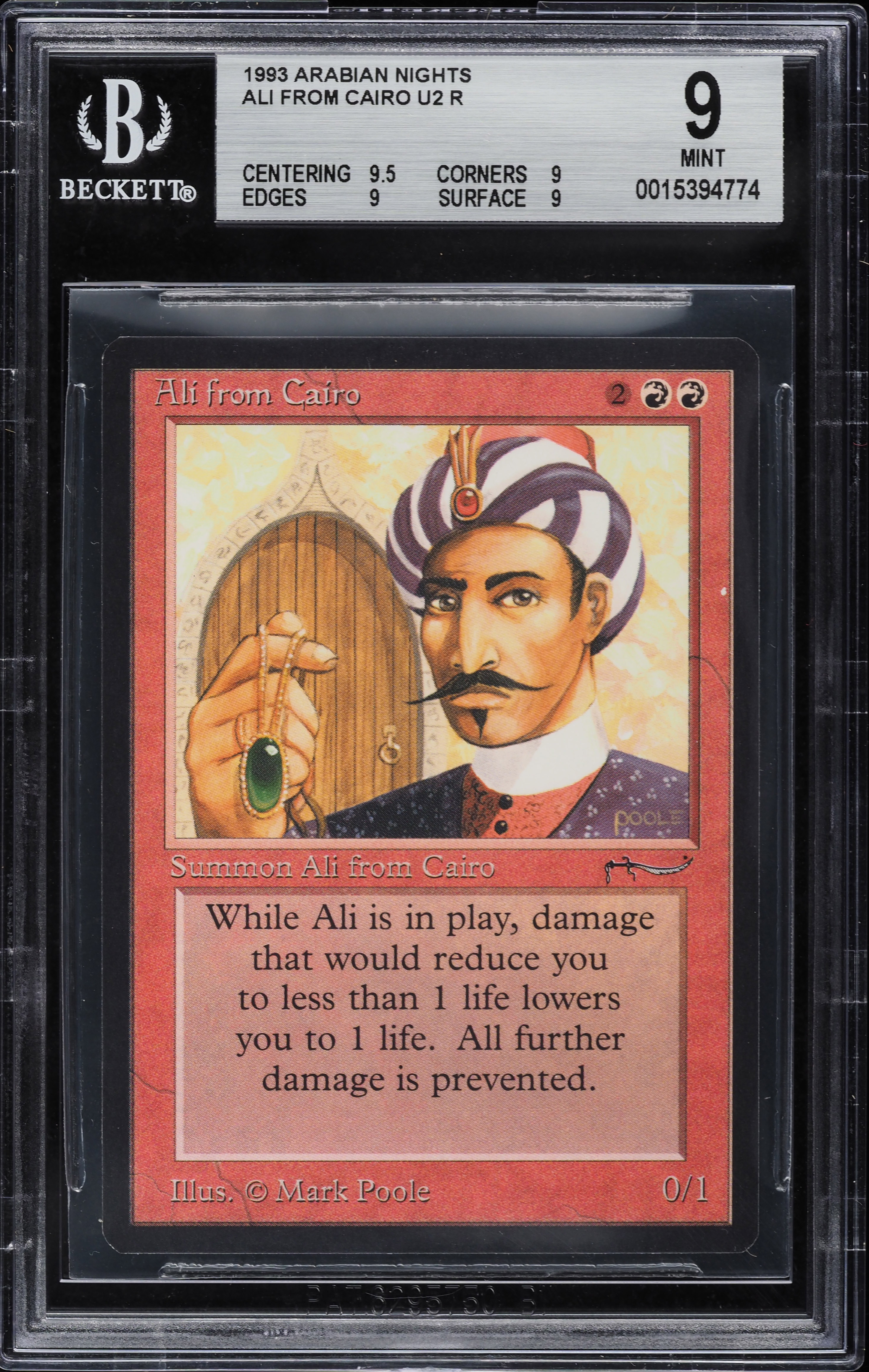 1993 Magic The Gathering MTG Arabian Nights Ali From Cairo U2 R BGS 9 MINT