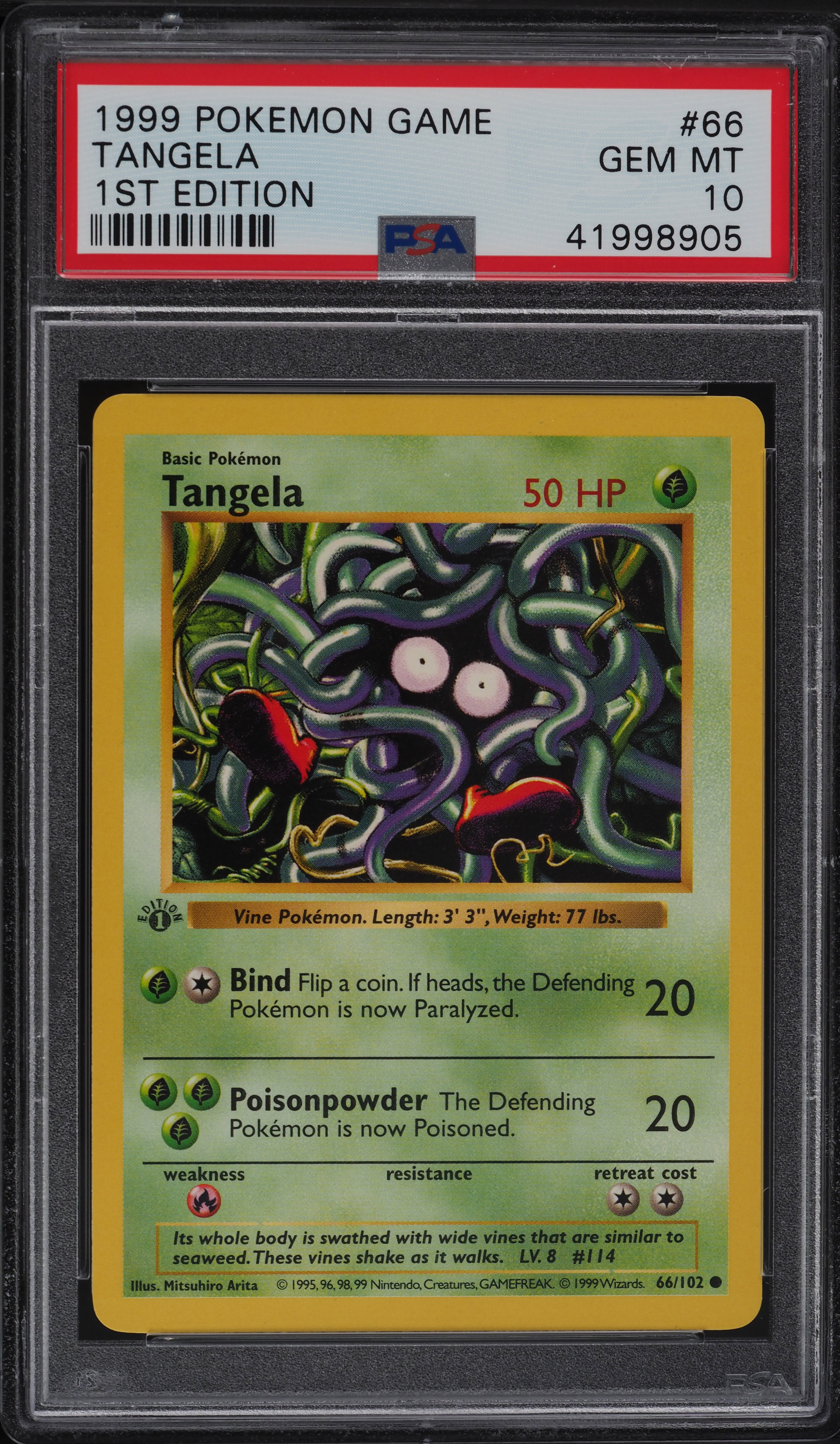1999 Pokemon Base Set Shadowless 1st Edition Tangela #66 PSA 10 GEM MINT