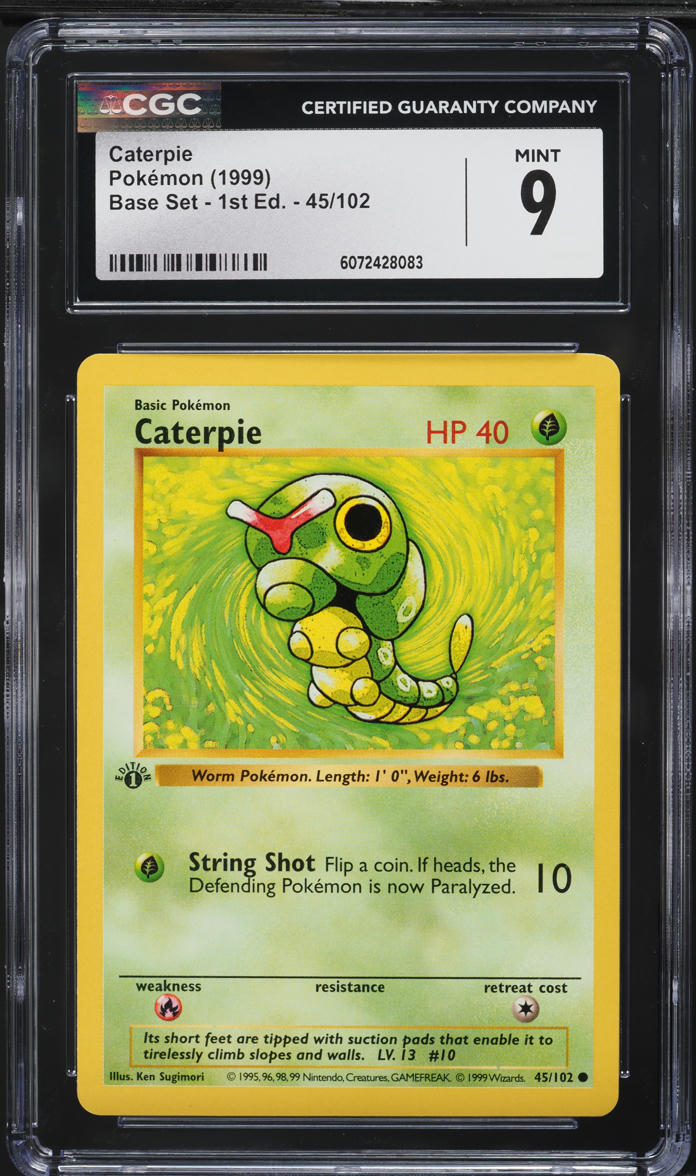 1999 Pokemon Base Set Shadowless 1st Edition Caterpie #45 CGC 9 MINT