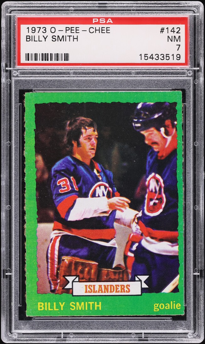 1973 O-Pee-Chee Hockey Billy Smith ROOKIE #142 PSA 7 NRMT