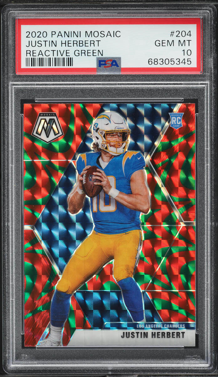 2020 Panini Mosaic Reactive Green Justin Herbert ROOKIE #204 PSA 10 GEM MINT