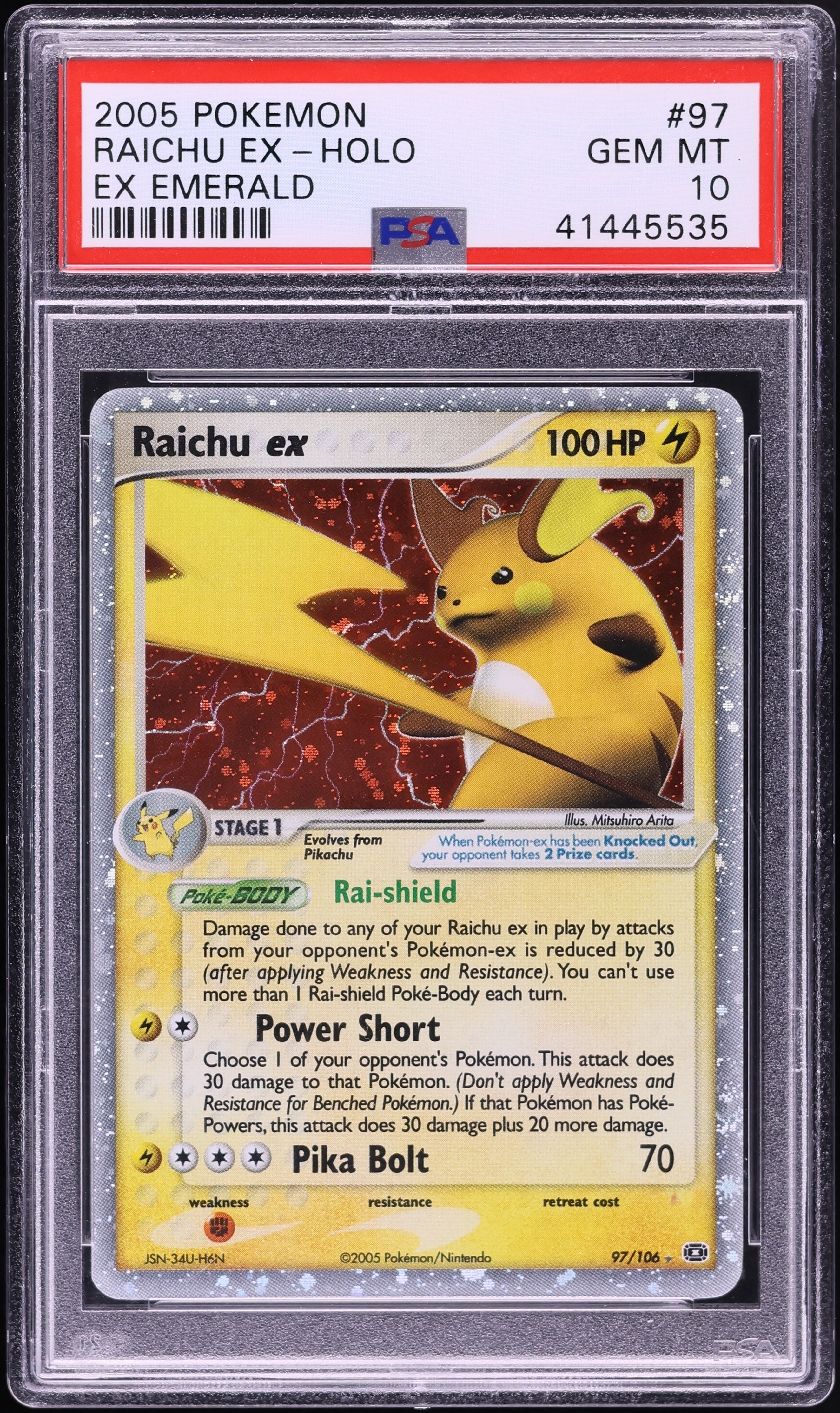 2005 Pokemon EX Emerald Holo Raichu EX #97 PSA 10 GEM MINT
