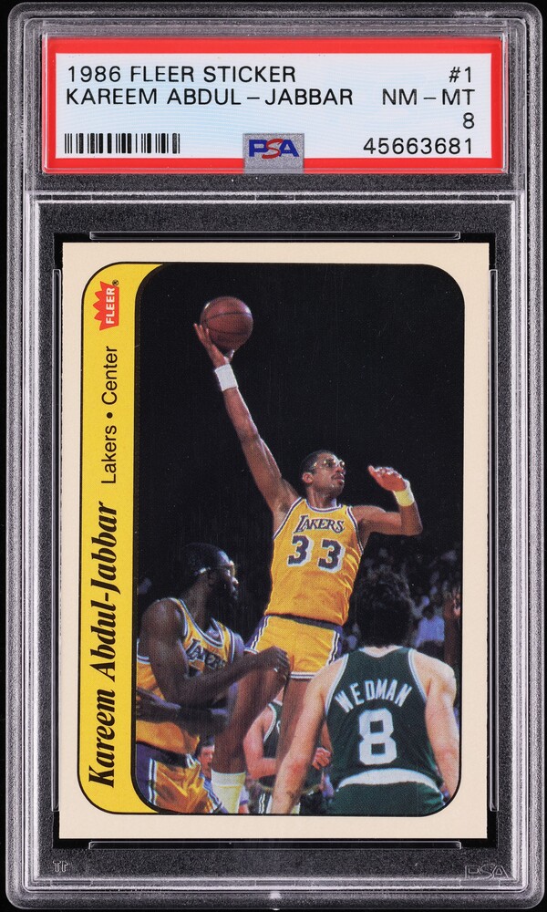1986 Fleer Sticker Kareem Abdul-Jabbar #1 PSA 8 NM-MT