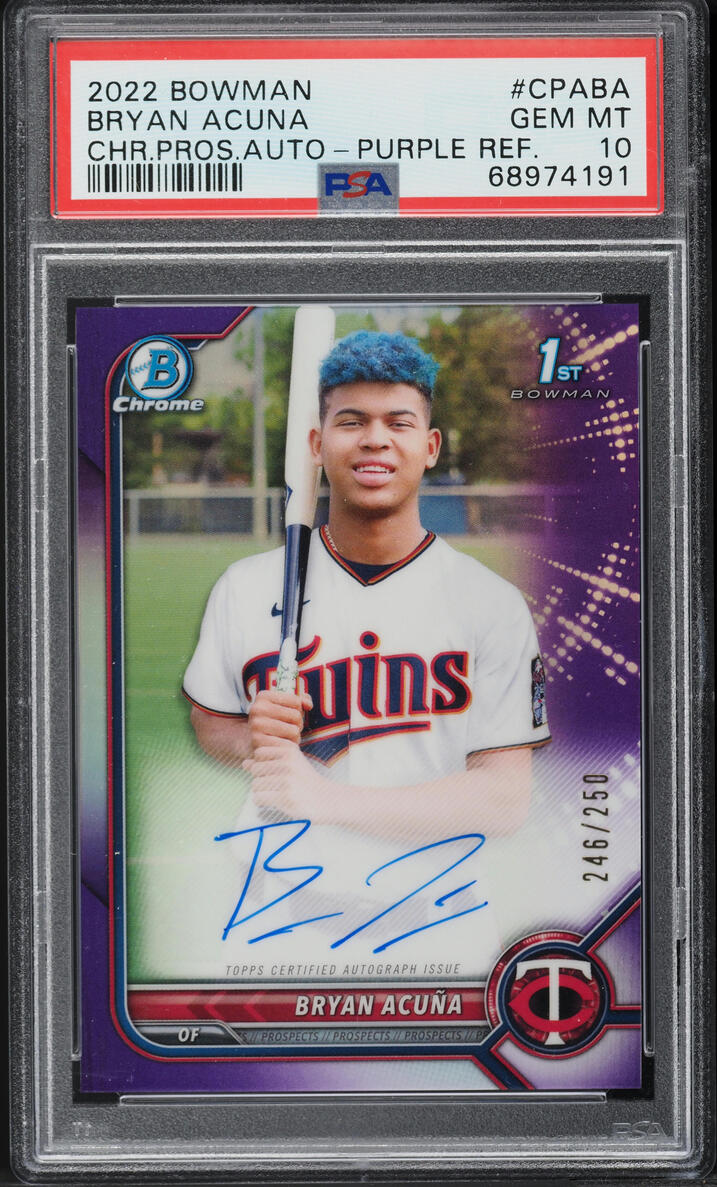 2022 Bowman Chrome Purple Refractor Bryan Acuna AUTO /250 #CPA-BA PSA 10 GEM