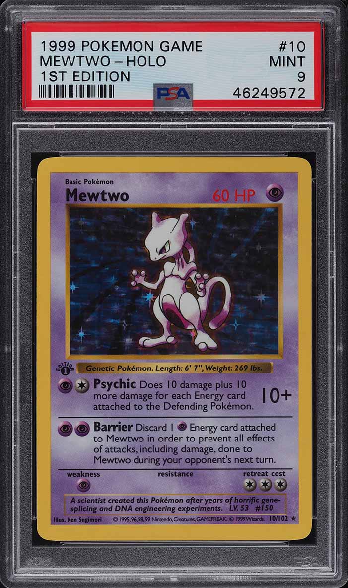 1999 Pokemon Base Set Shadowless 1st Edition Holo Mewtwo #10 PSA 9 MINT