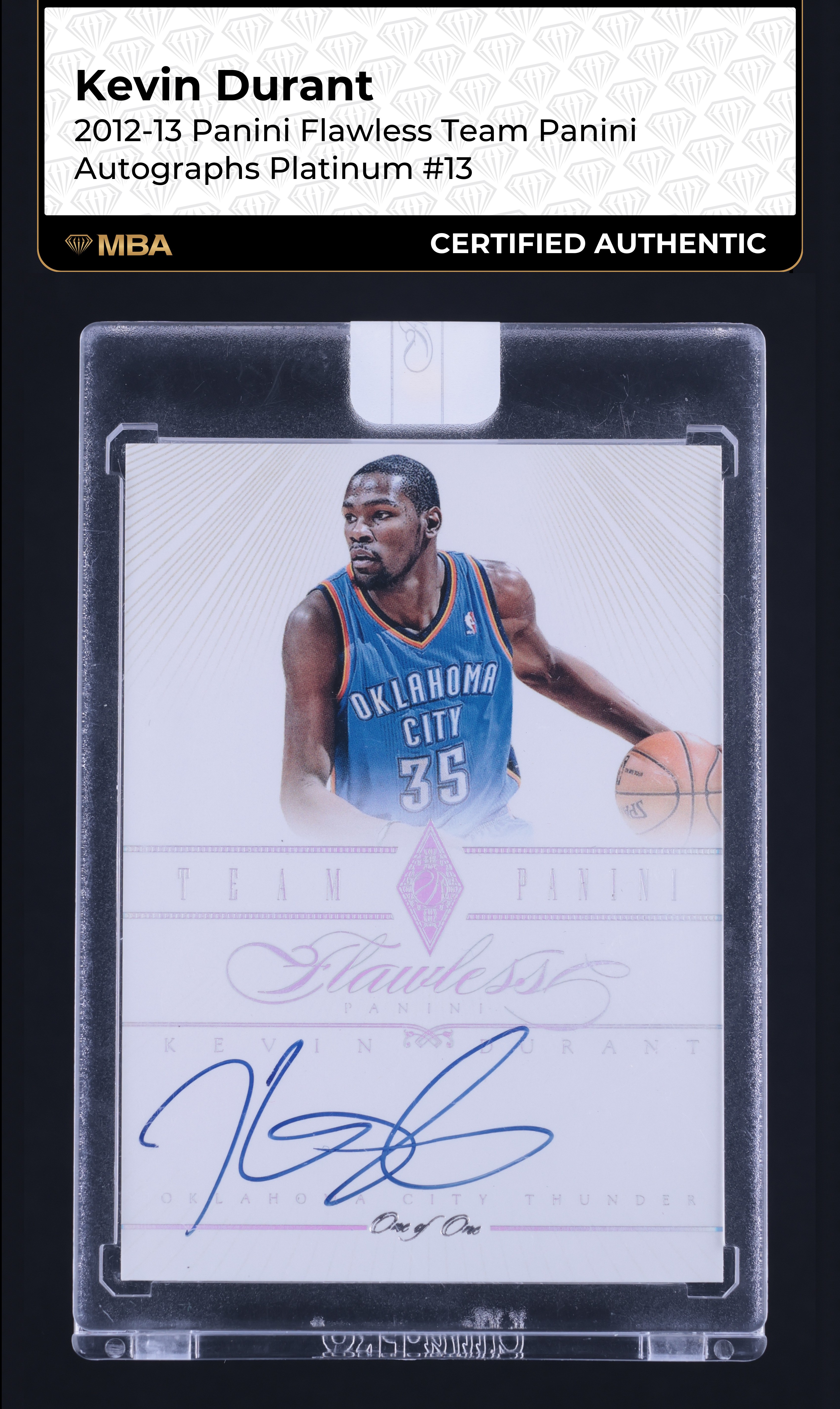2012 Panini Flawless Team Panini Platinum Kevin Durant AUTO 1/1 #13 MBA AUTH