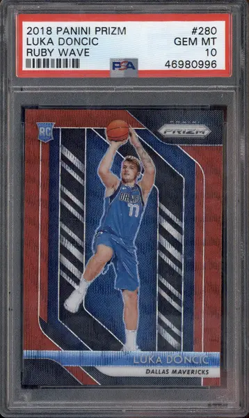 2018-19 Panini Prizm Prizms Ruby Wave #280 Luka Doncic RC PSA 10