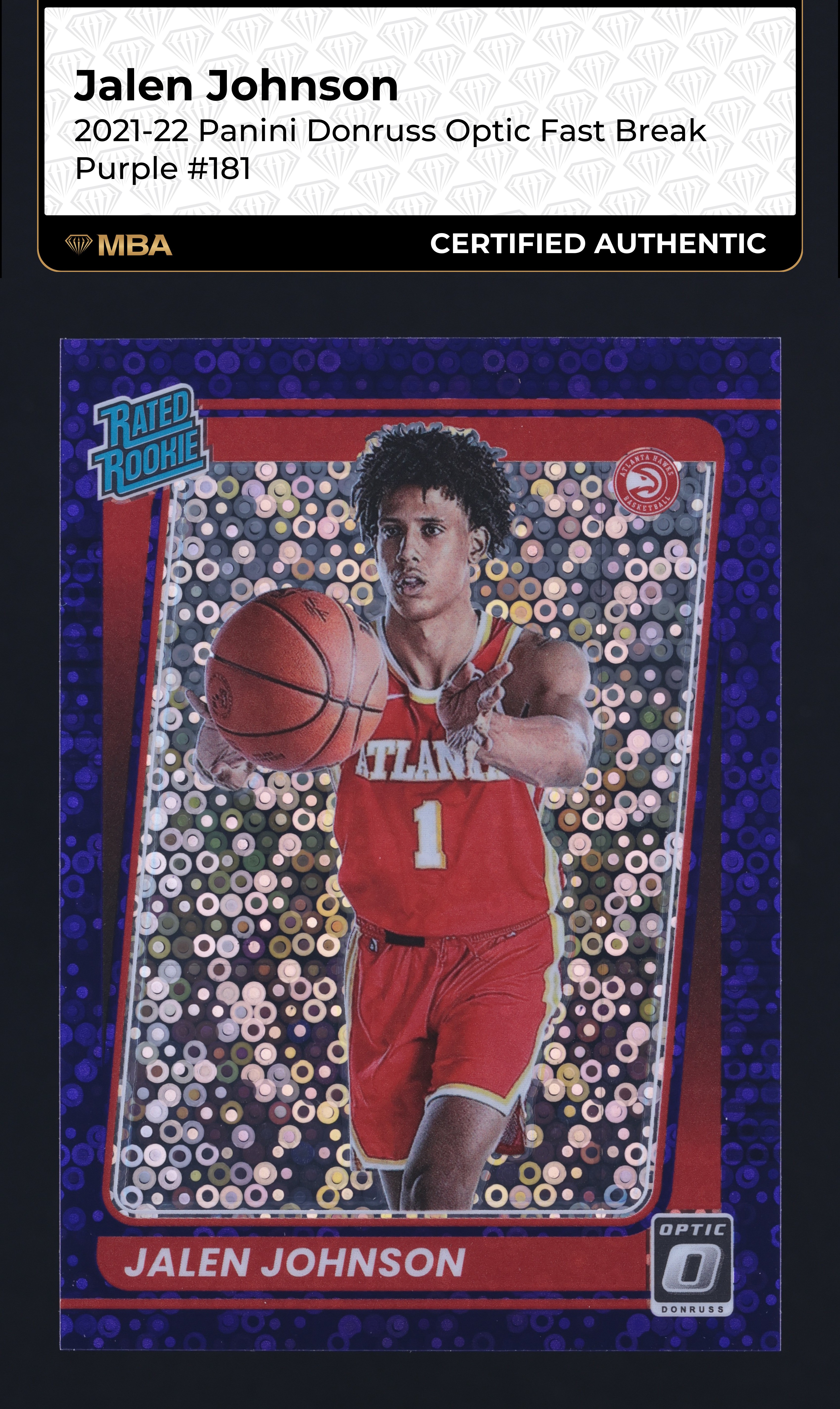2021 Donruss Optic Fast Break Purple Jalen Johnson ROOKIE /95 #181 MBA AUTH