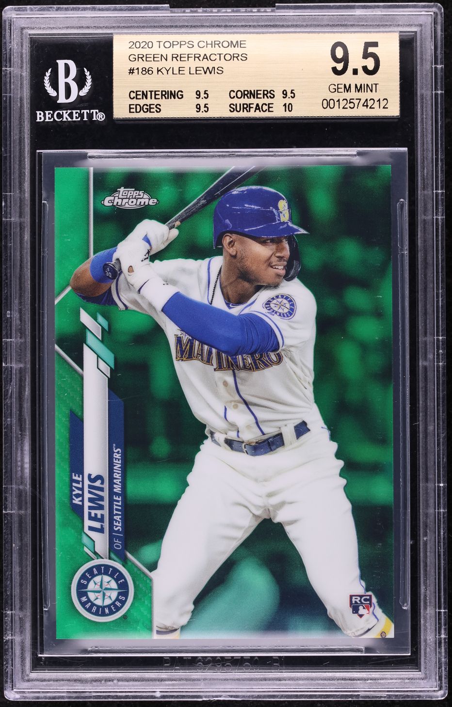 2020 Topps Chrome Green Refractor Kyle Lewis ROOKIE /99 #186 BGS 9.5 GEM MINT