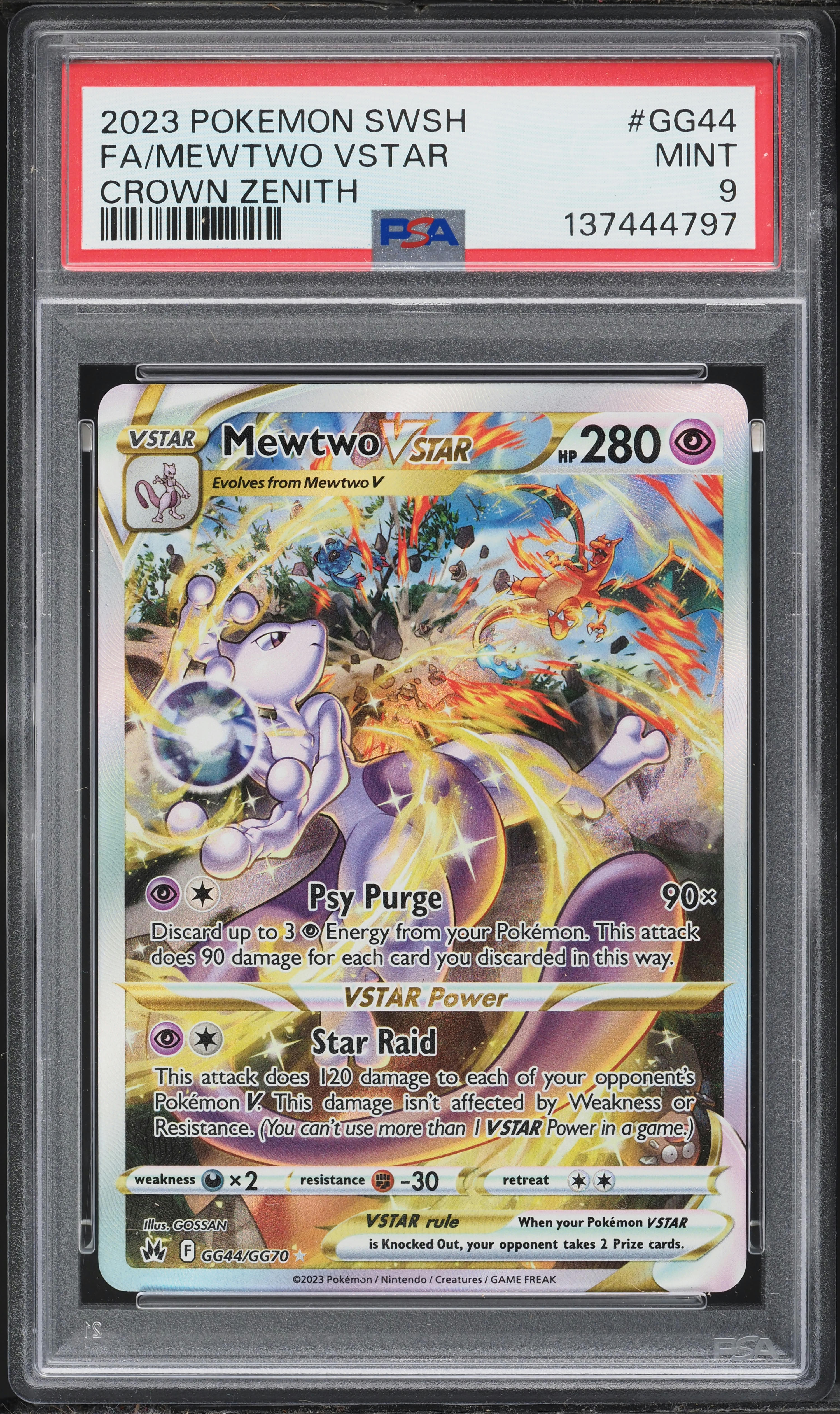 2023 Pokemon Sword & Shield Crown Zenith Alt Art Mewtwo VSTAR #GG44 PSA 9 MINT