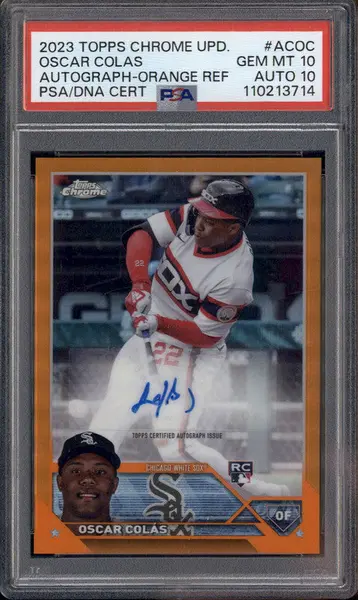 2023 Topps Chrome Update Auto Orange Refractor #ACOC Oscar Colas RC /25 PSA 10