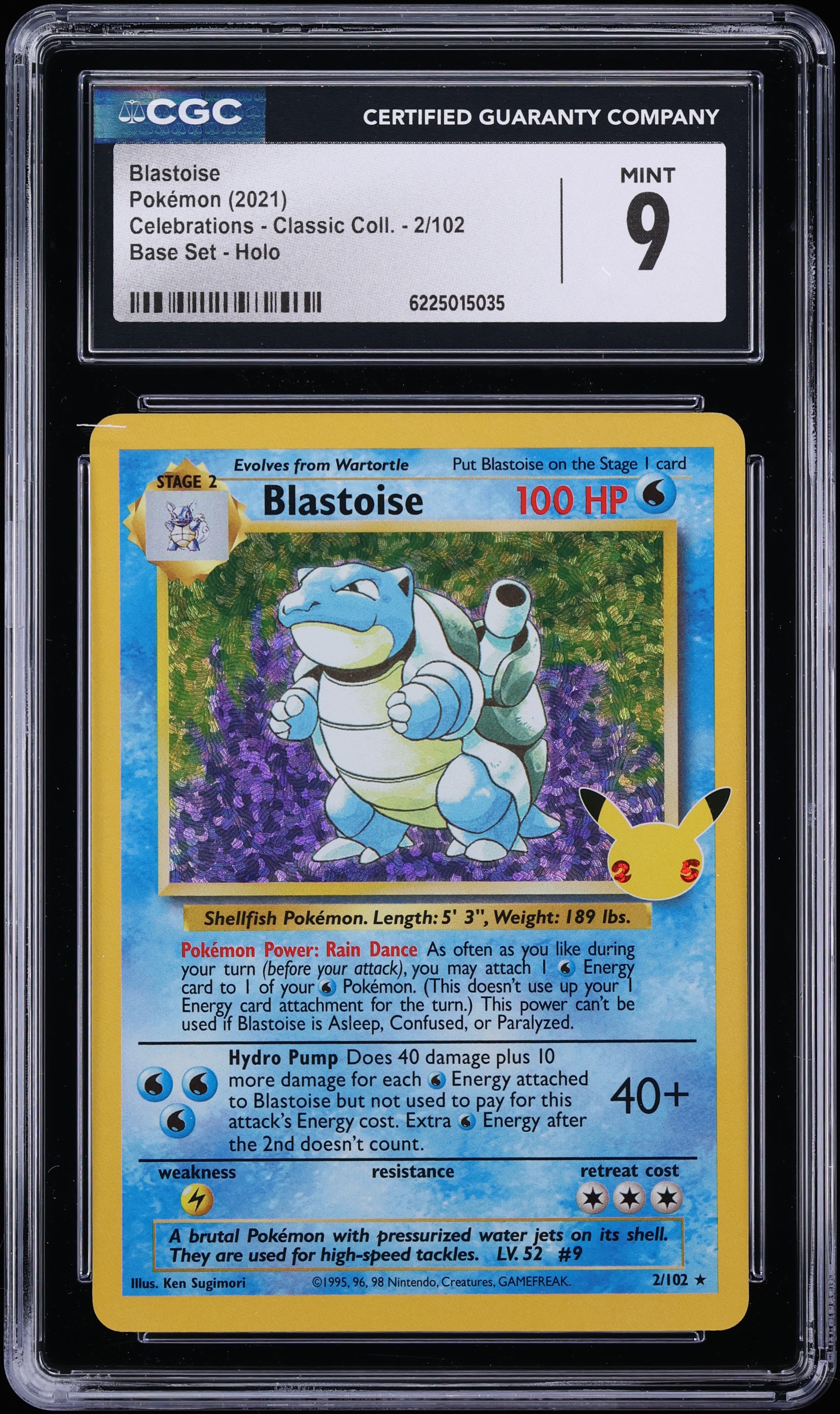 2021 Pokemon Sword & Shield Celebrations Classic Collection Holo Blastoise #2 CGC 9 MINT